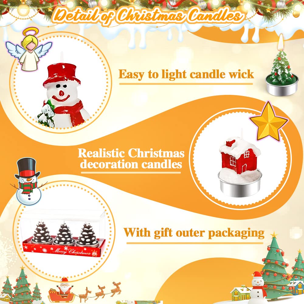 BUZIFU 15 Pieces Christmas Tealight Candles Christmas Unscented Candles Handmade Delicate Santa Claus, Snowman, Pine Cones - Image 3