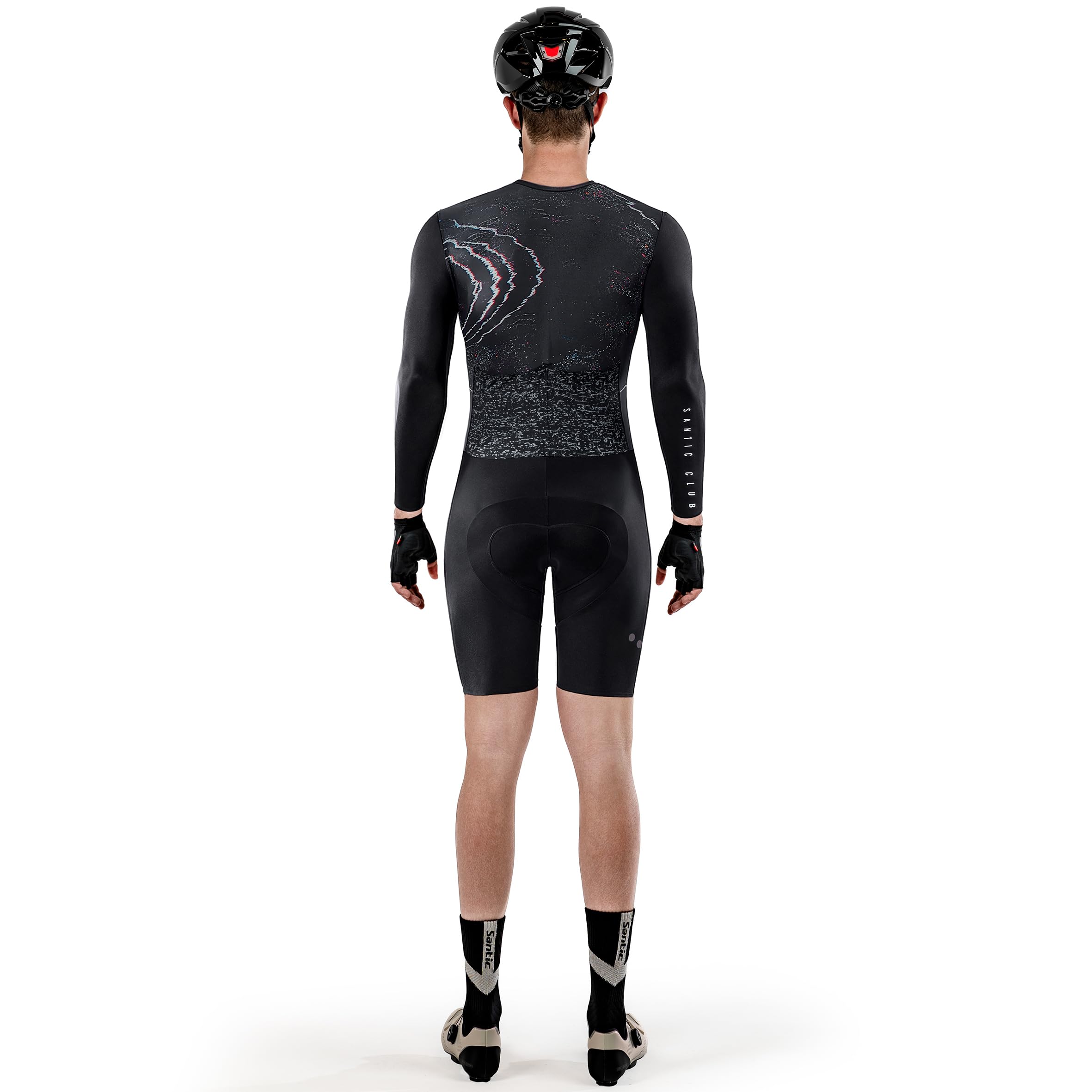 Santic Herren Triathlonanzug Einteiler Langarm Triathlon Anzug Gepolstert Trisuit Triathlon Kurz Hohe Elastizität Abnehmen Fahrrad Skinsuit