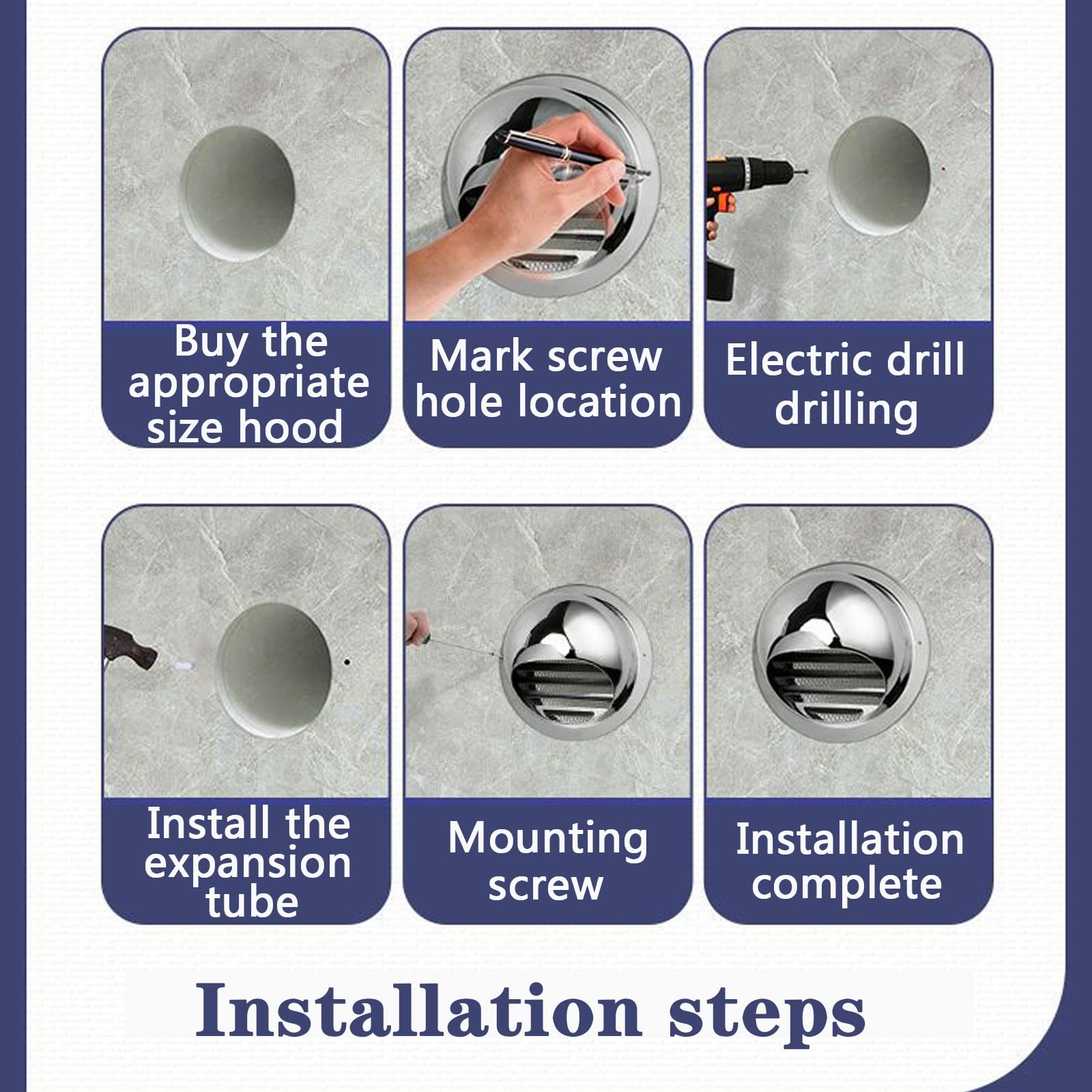 Grille D'aération Ronde en Acier Inoxydable 304, Grille D'Aération avec Filet Ventilation Hotte Murale Argent Grille D'Aération Grille Ventilation Hotte, pour Cuisine Salle De Bain