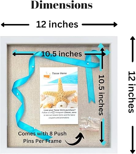 Miniatura 2 de Tasse Verre Caja de sombra blanca de 12 x 12 pulgadas (paquete de 2) marco con fondo de lino y 16 pasadores - Marco de fotos listo para colgar