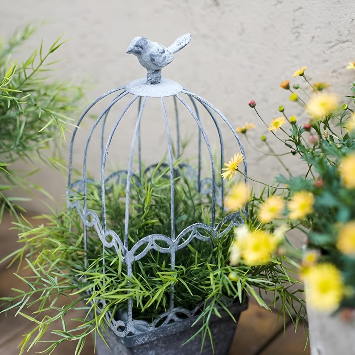 Treillis de jardin nostalgique en métal pour cage à oiseaux – Support de plantes grimpantes de style rétro pour légumes d'extérieur, courgettes, tomates et fleurs (52 x 15 cm) – Support en fer