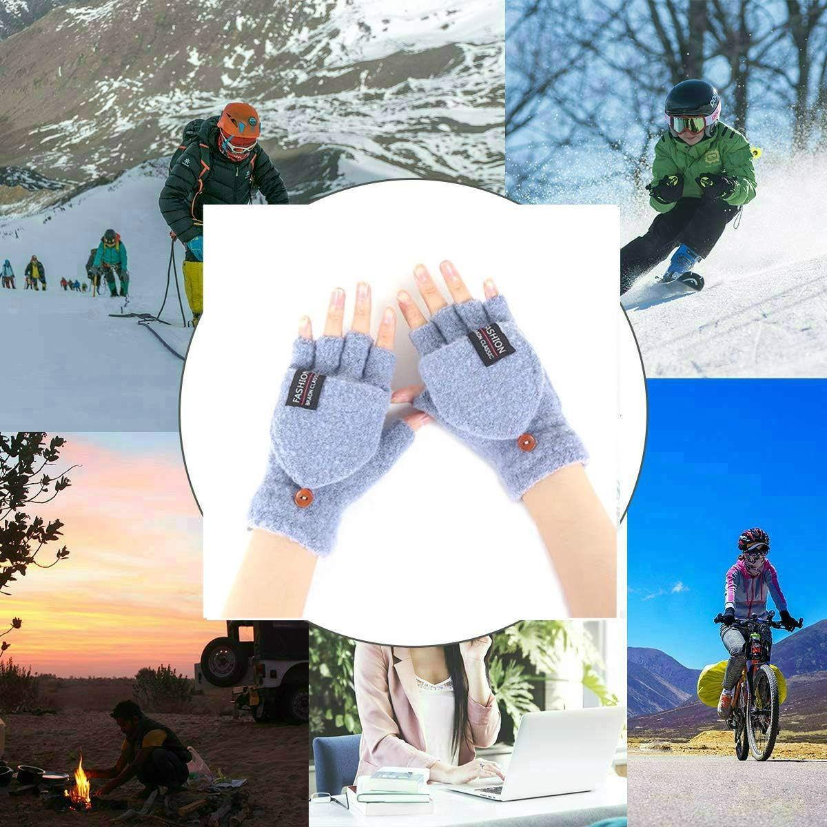 Women & Men USB Heated Gloves Knitting Hands Full & Half Heated Fingerless Warmer Winter Hands Warm Gloves [2 Pack]