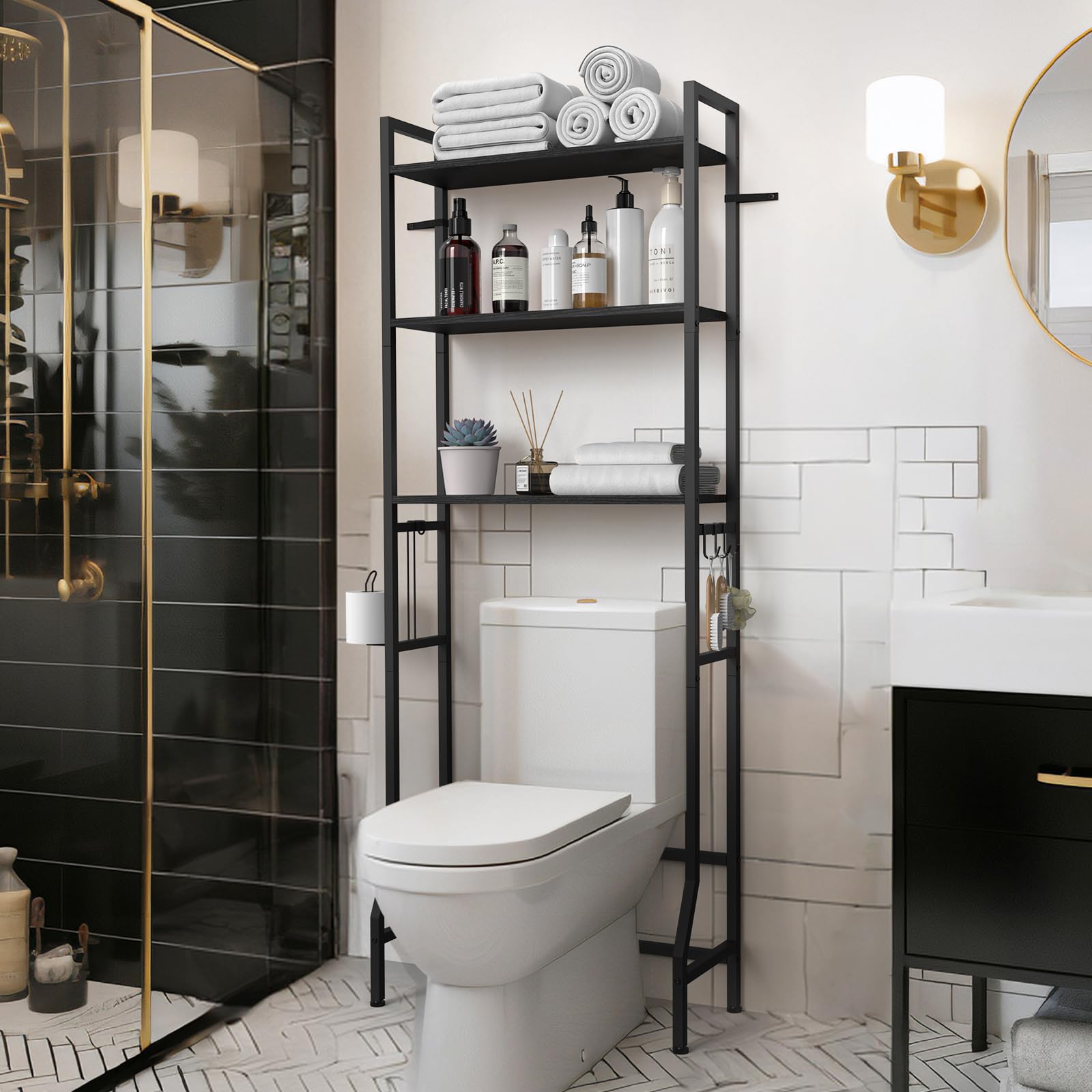 Snapklik.com : Over The Toilet Shelf Organizer Black Bathroom Over The ...
