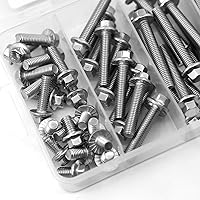 Vista 4 de YEEZET 112 piezas M6 pernos y tuercas de acero inoxidable 304 con cabeza hexagonal y brida de 10 mm, 20 mm, 30 mm, 40 mm, 50 mm