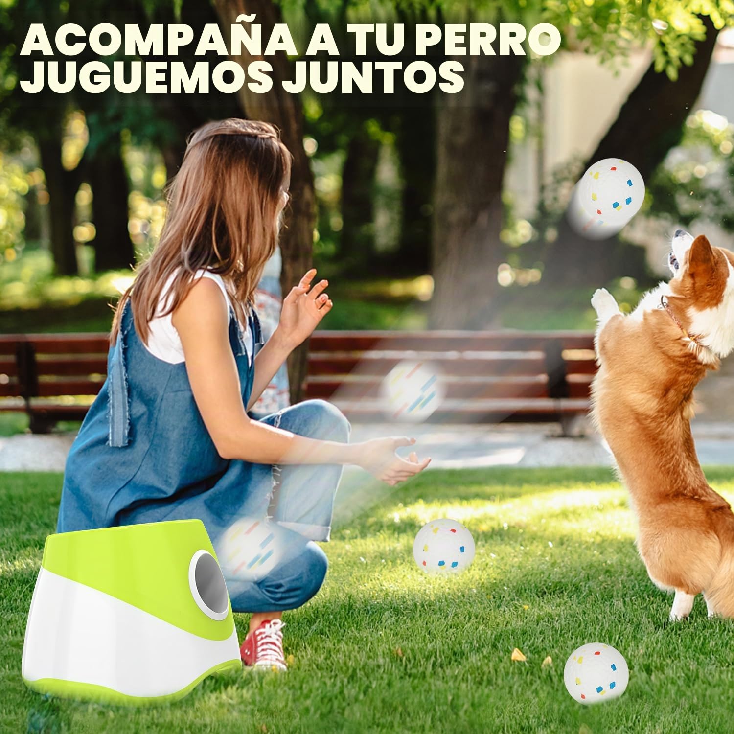 Máquina lanzadora de pelotas para perros, lanzador automático de pelotas con 3 distancias de lanzamiento de 6 a 14 m, juguete interactivo para perros pequeños, interior y exterior, con 3 mini