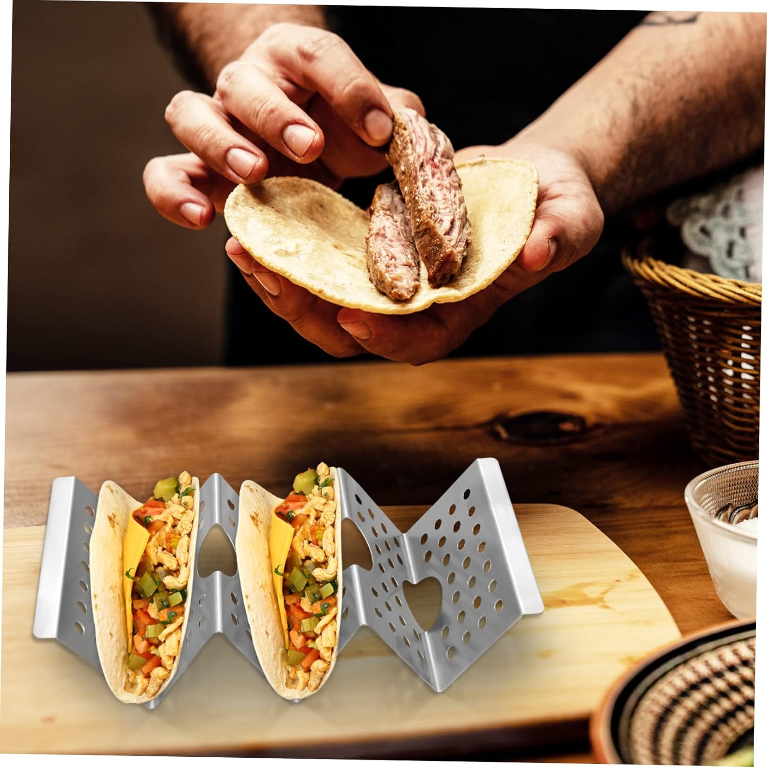 Zerodeko 8pcs Stainless Steel Taco Holders Taco Racks for Soft Hard Shells Dishwasher Safe for Easy Serving at Parties and Family Gatherings