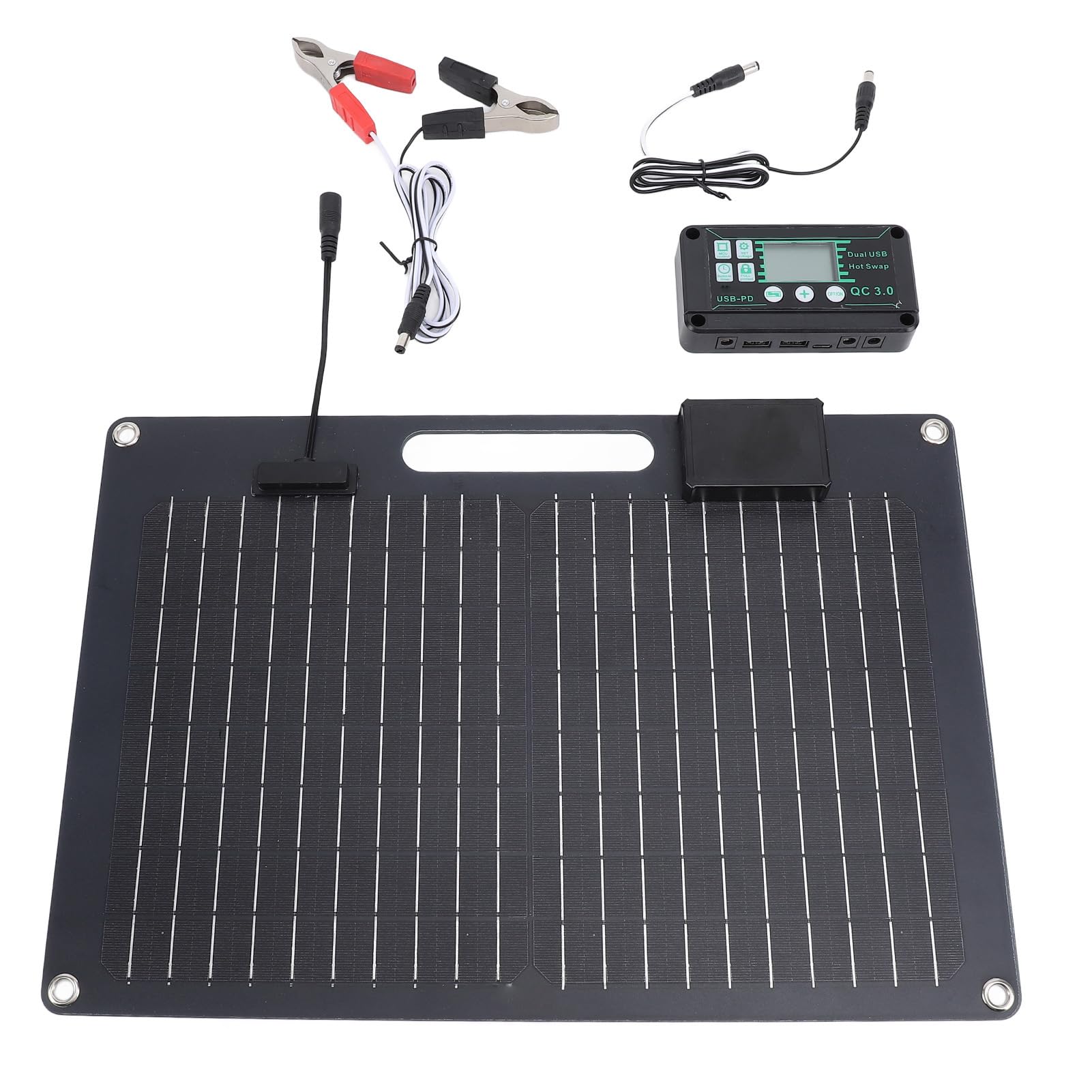 Kit caricatore pannello solare 100W con doppia uscita USB per dispositivi mobili, ideale per e barca, nero monocristallino