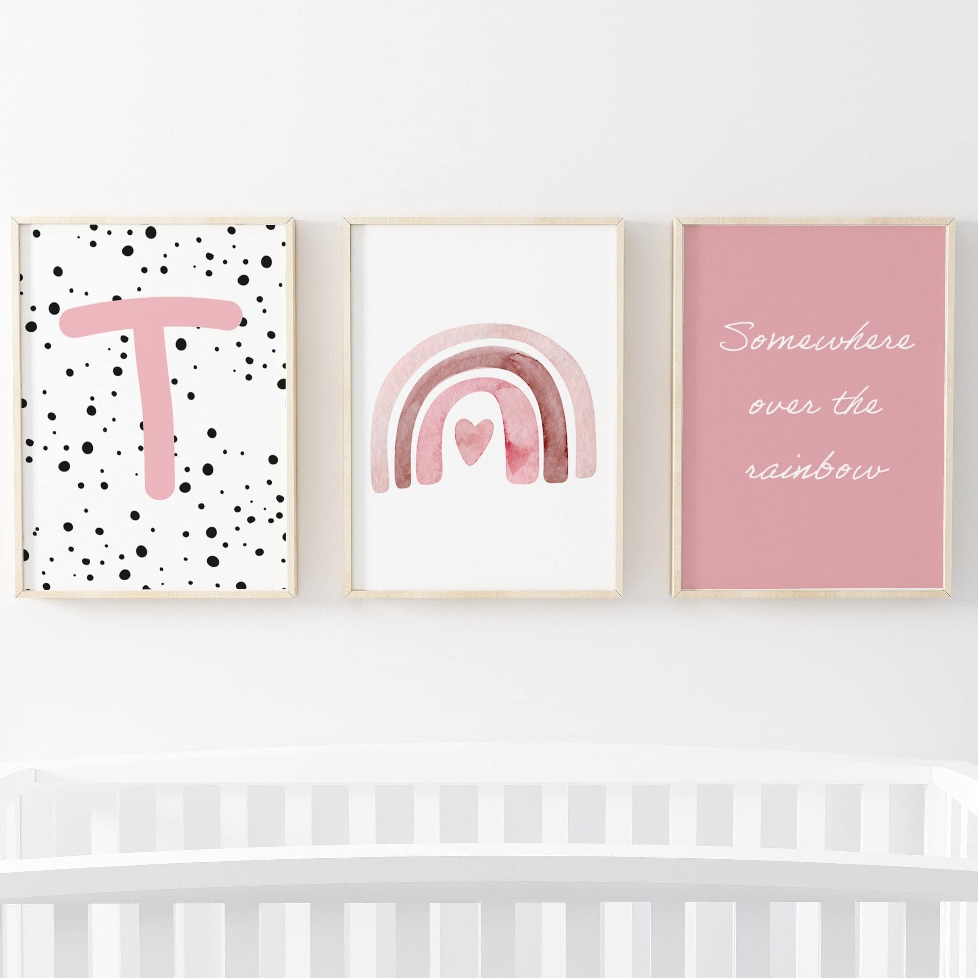 Pompom Prints® Set of 3 Girls bedroom Prints, Rainbow Nursery Prints, Scandi Boho Style Nursery Decor, Playroom Prints [Picture frames not included] (A3, T)