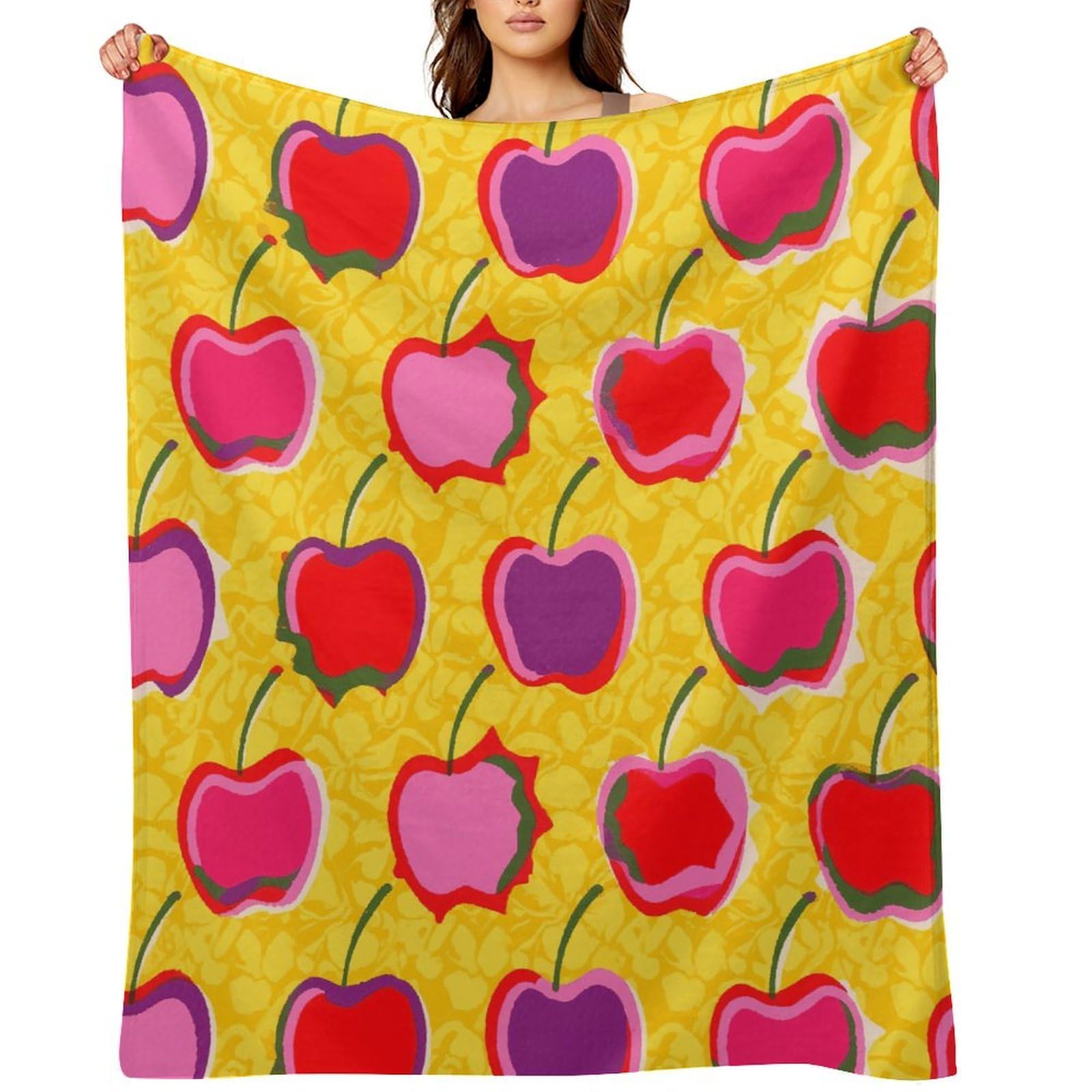 Cute Cherry Print Throw Blanket for Couch and Bed Super Soft Warm Lightweight Throw Blankets Cozy Fuzzy Flannel Blanket Personalized Decorative Blankets for Sofa Decor 30"x40"