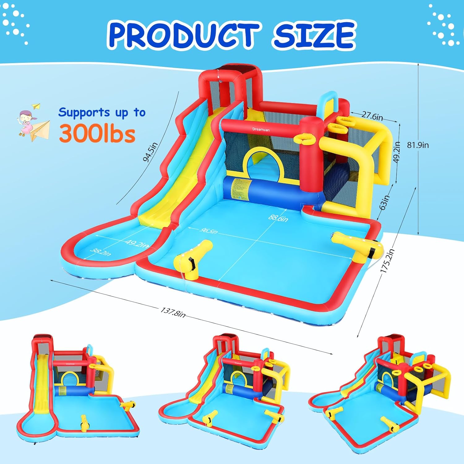 AKEYDIY Water Slide for Kids, 10-in-1 Water Bounce House Backyard Inflatable Waterslide with Long Slide & Large Splash Pool for Kids Outdoor Party Gifts (Large Water Slide)