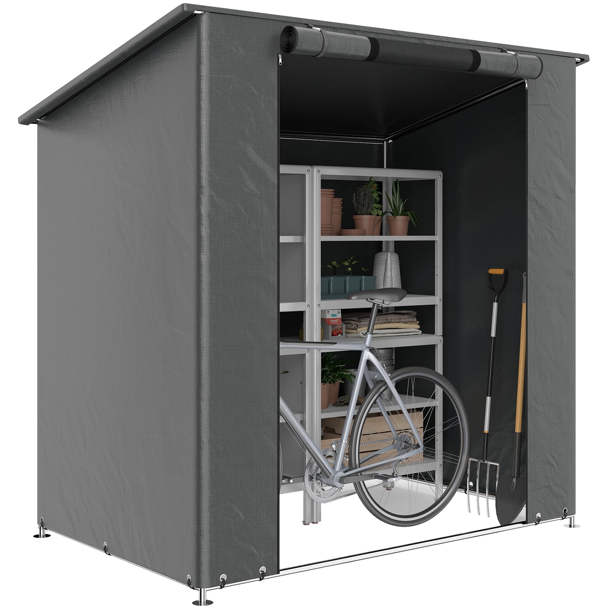 Outsunny Tenda da Garage Impermeabile 1,9x1,2 m con Tetto a Falda Unica, Porta con Cerniera Avvolgibile, Finestra con Telaio Metallico Rinforzato, Resistente ai Raggi UV