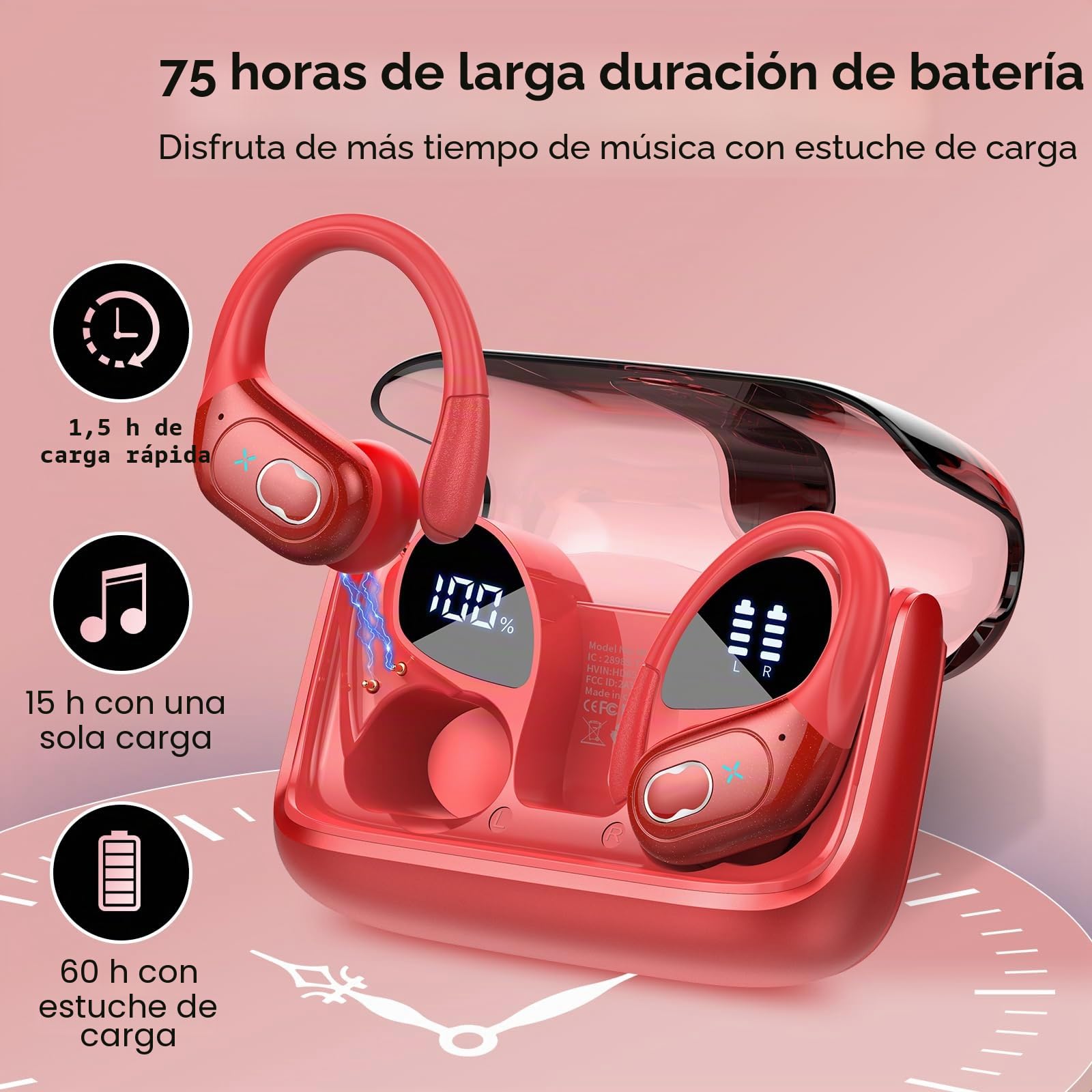 AI Auriculares Traductor en Tiempo Real(2026), 164 Idiomas y 6 Modos de Traducción, 3 in 1 AI Auriculares Traductor, Bluetooth 5.4 con ENC y App con para Viajes/Negocios/Aprendizaje, Rojo Oscuro