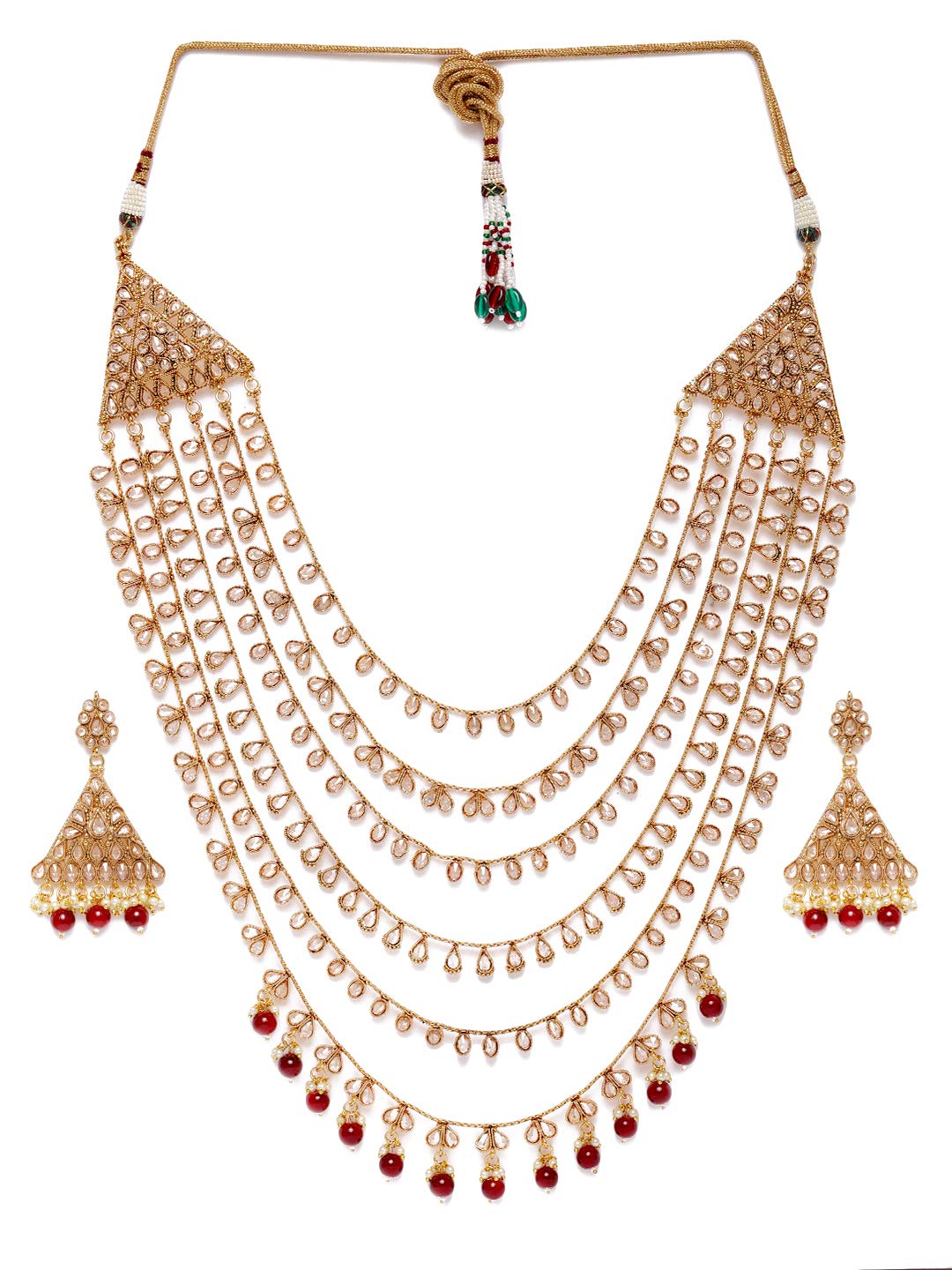 Gold Plated Handcrafted Embellished Long Bridal necklace set for women-image-15