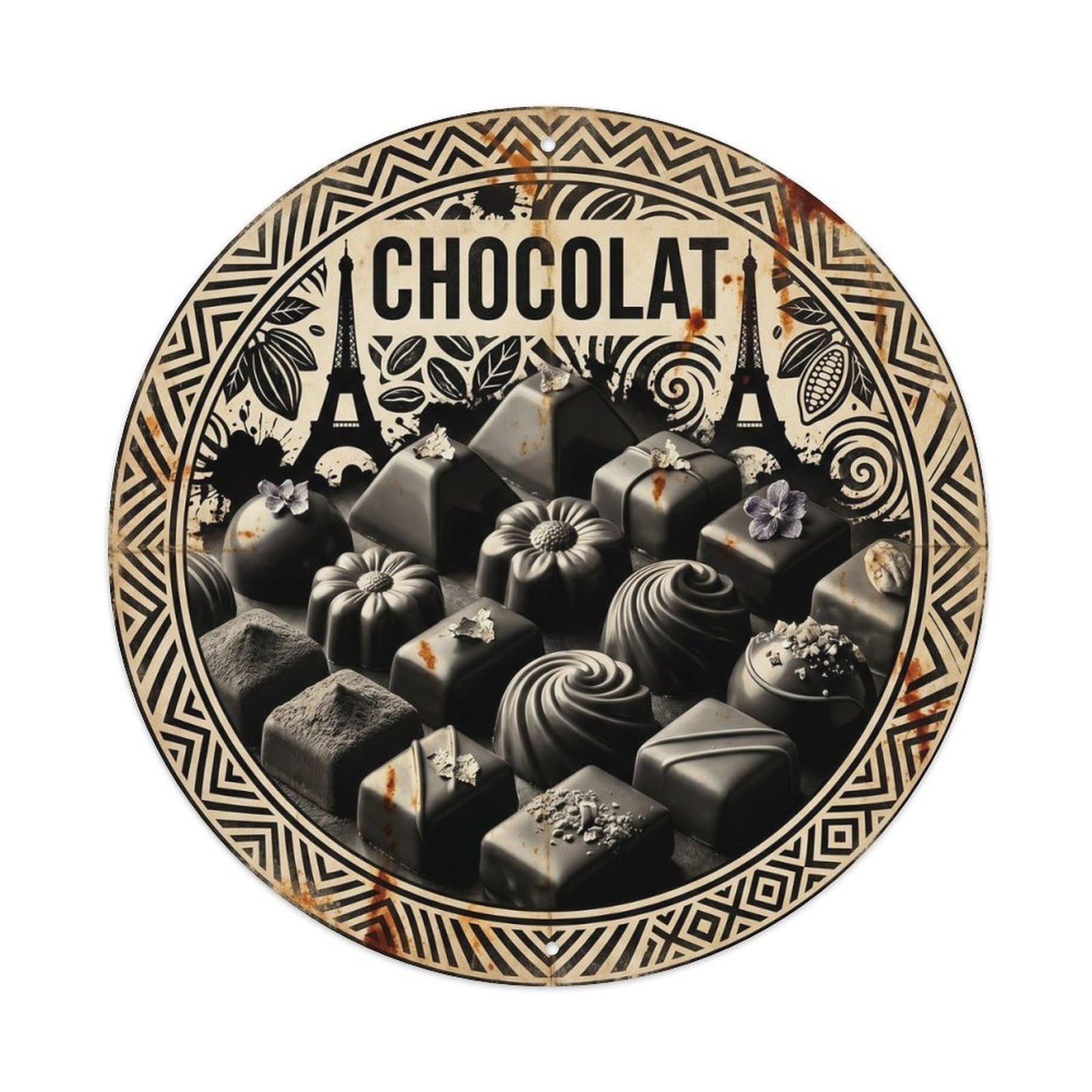 Dessert Cafe Chocolate Bar French Culture Black White Metal Tin Sign