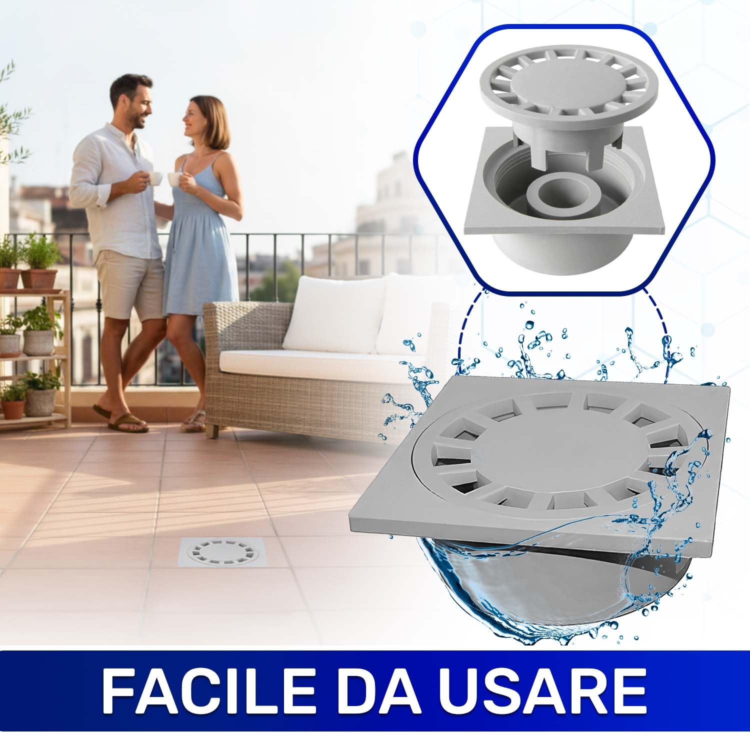 Chiusino Sifonato 150 x 150 mm con Uscita Verticale - Realizzato in Plastica - Garanzia di 10 Anni - MADE IN ITALY - MONTERAL