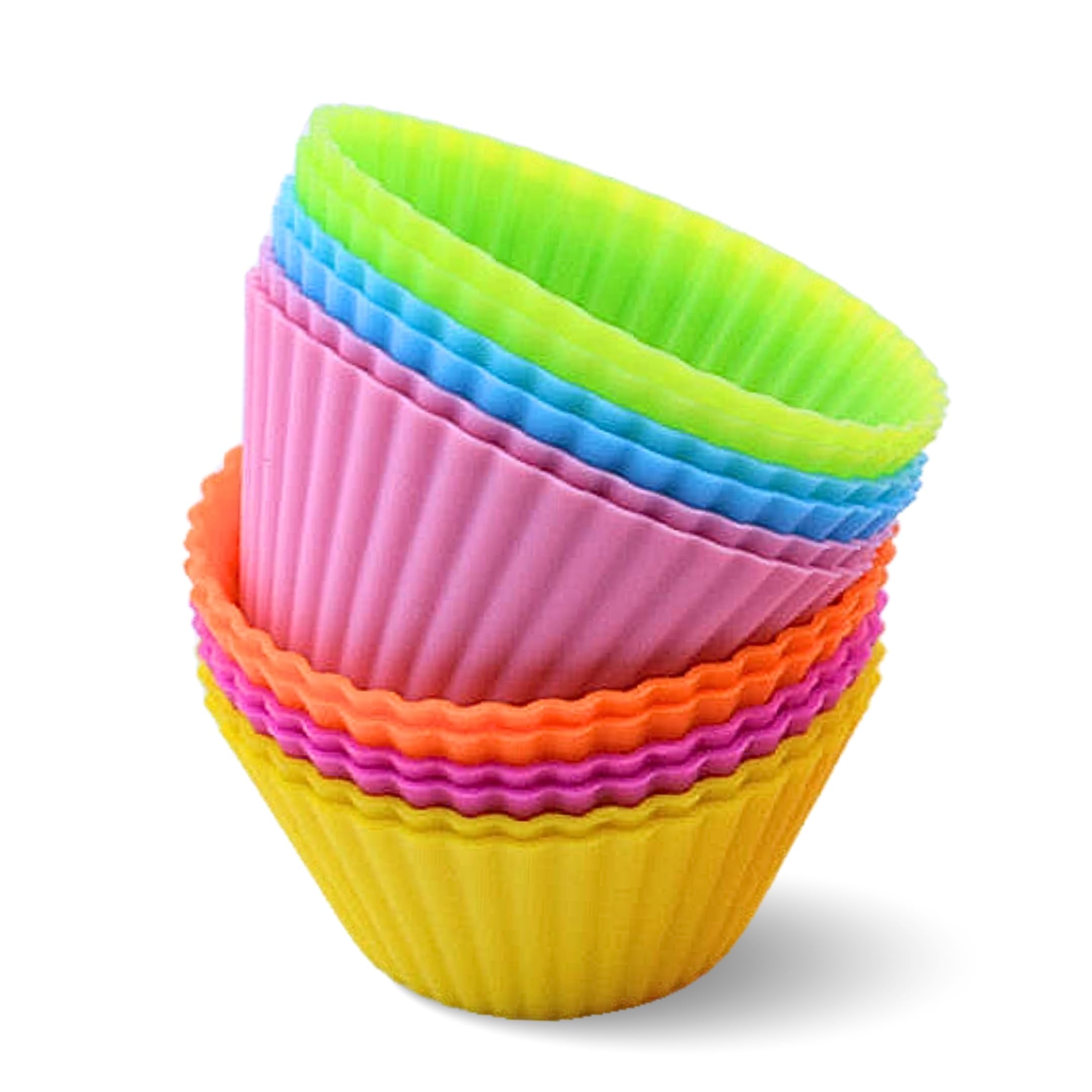 Silicone Baking Cups: Reusable Silicone Baking Cups, Non-Stick Muffin Liners, Cupcake Liner, Multicolor - 12 Pack
