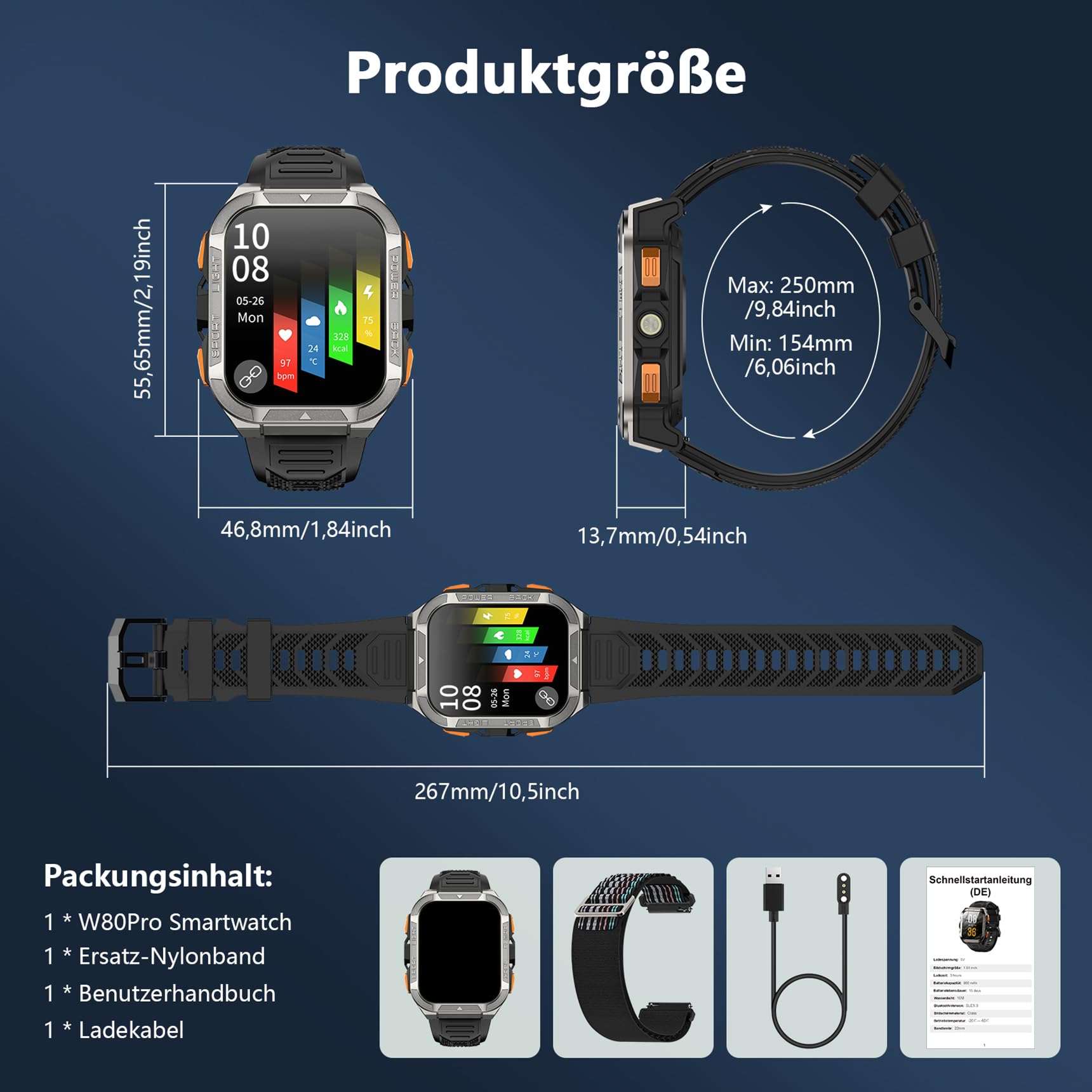 Blackview Smartwatch Herren mit integriertem GPS & Kompass, Bluetooth-Anrufe, 900 mAh Akku, Sportuhr mit Schrittzähler, Fitnessuhr, 110+ Sportmodi, Gesundheits und Schlafmonitor, Uhr für Android iOS