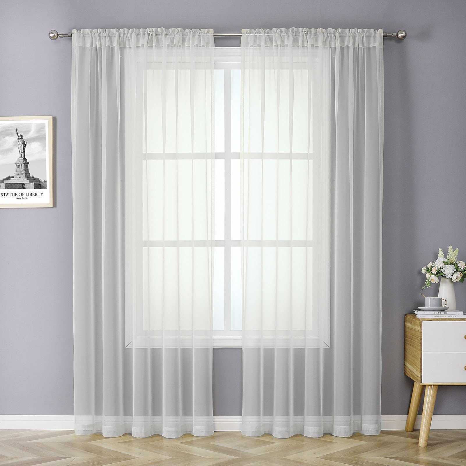 JUSPURBET 2 Pieces Window Sheer Curtains,Luxury Solid Semi Sheer Curtain Panel for Living Room Bedroom Outdoor,59x95 inch,Beige