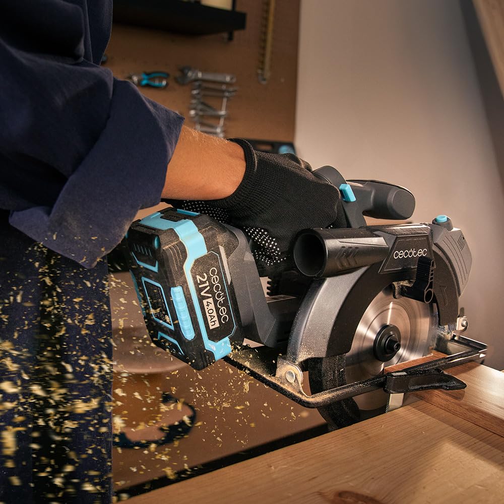 Cecotec DirectPrecission 8000 Vision, sega circolare a batteria, 21 V, disco da 165 mm, motore brushless, guida laser e guida parallela, accessorio connettore aspirapolvere