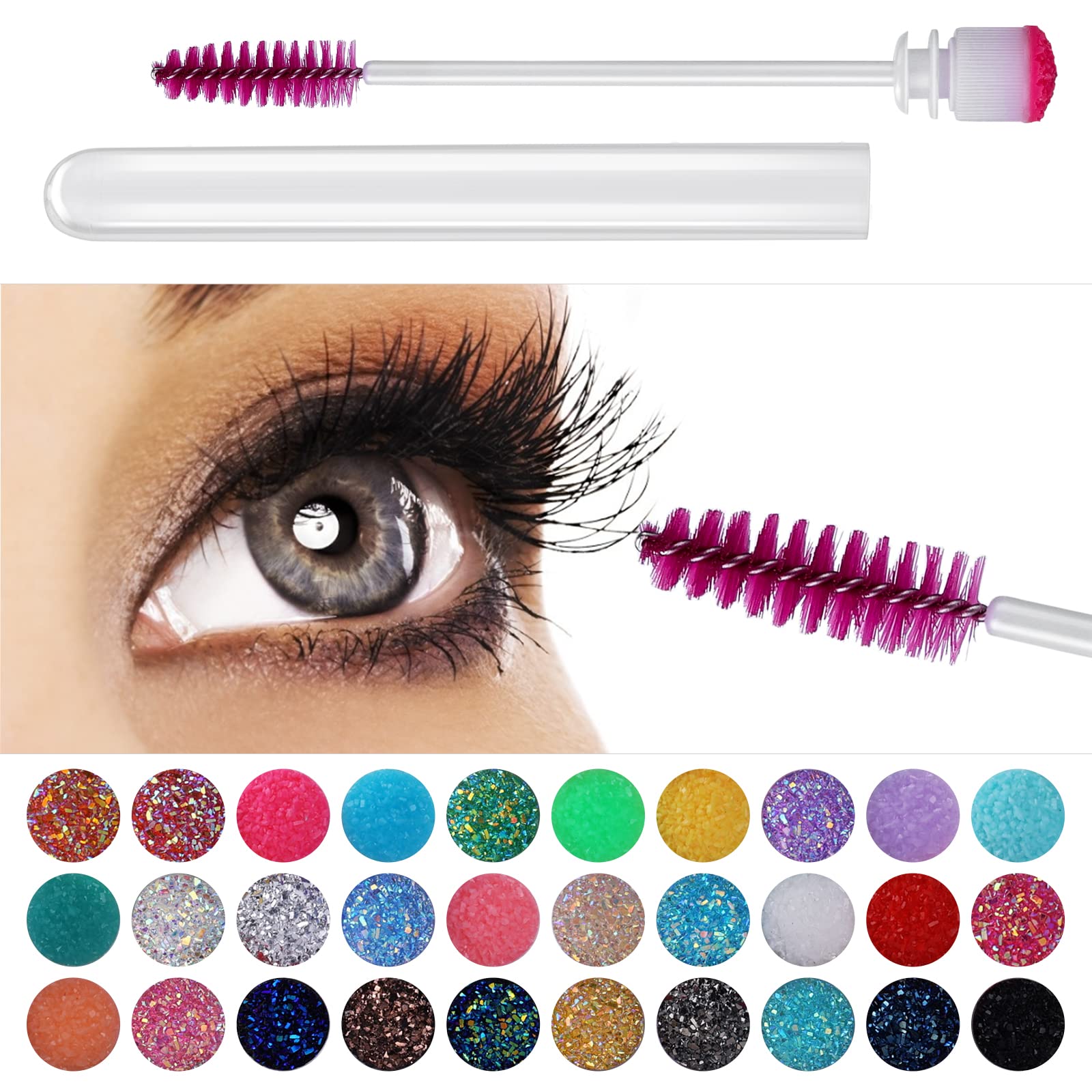 Sibba Lot de 30 Pinceaux à Cils Spoolies Applicateurs de Mascara Pinceaux pour Extensions de Cils Tubes de Diamant Fournitures de Maquillage