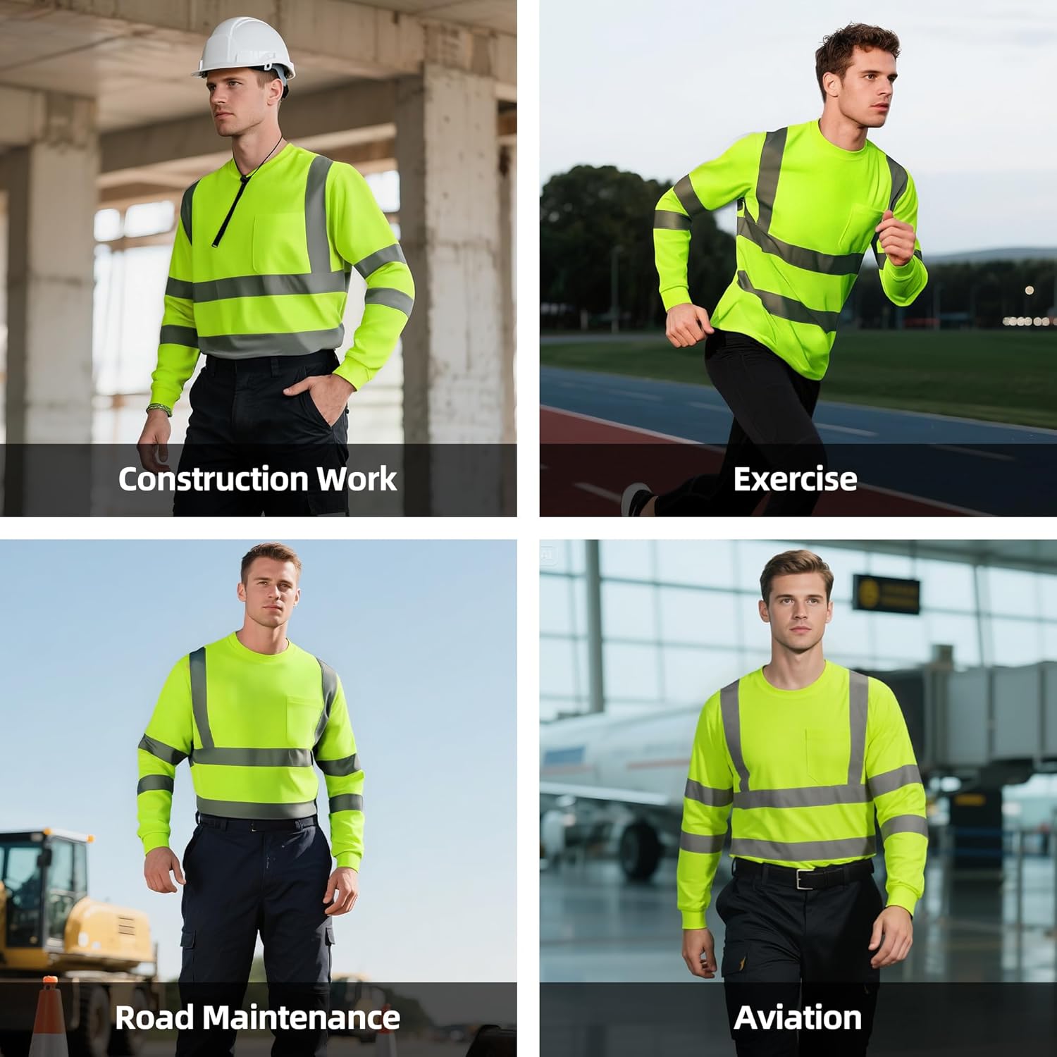 High Visibility Safety Shirts for Men, Hi Vis Class 3 Long Sleeve Reflective Construction Shirts - Image 5