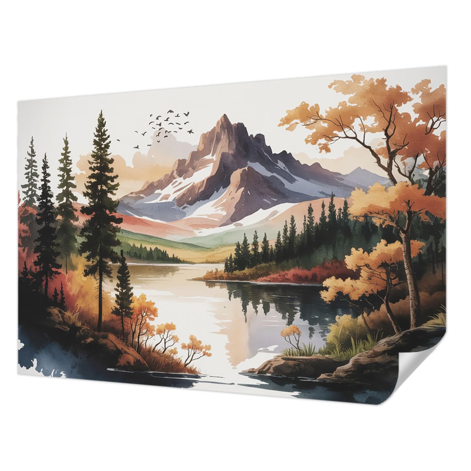 Papel pintado autoadhesivo 152x104 cm con paisaje de otoño en la montaña para pared