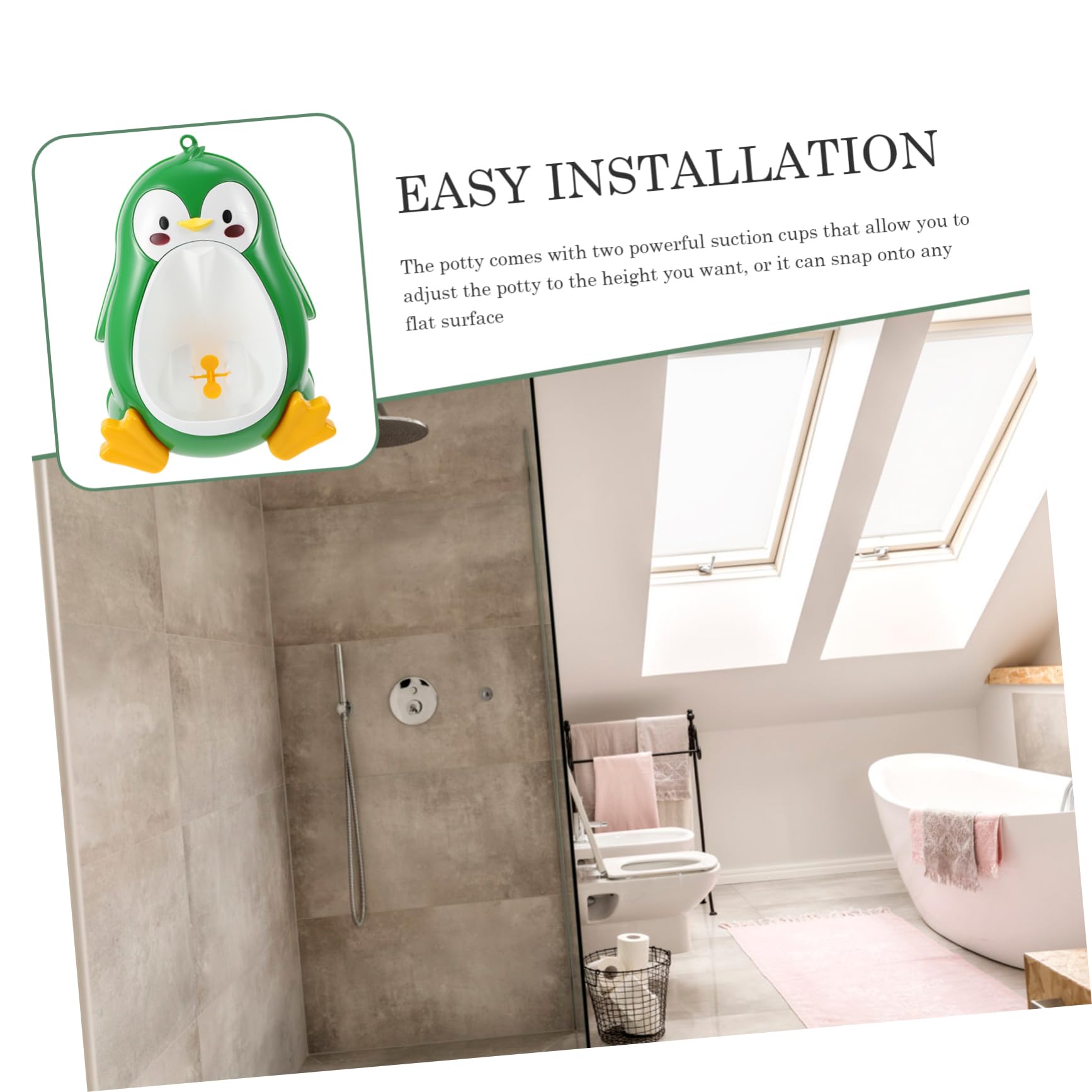Urinario Infantil de Pared Forma de Pingüino en PP Verde para Baño | Orinal Infantil para Niños, Limpieza Fácil y Montaje Sencillo, Entrenamiento de Orina Hogar de Uso Diario