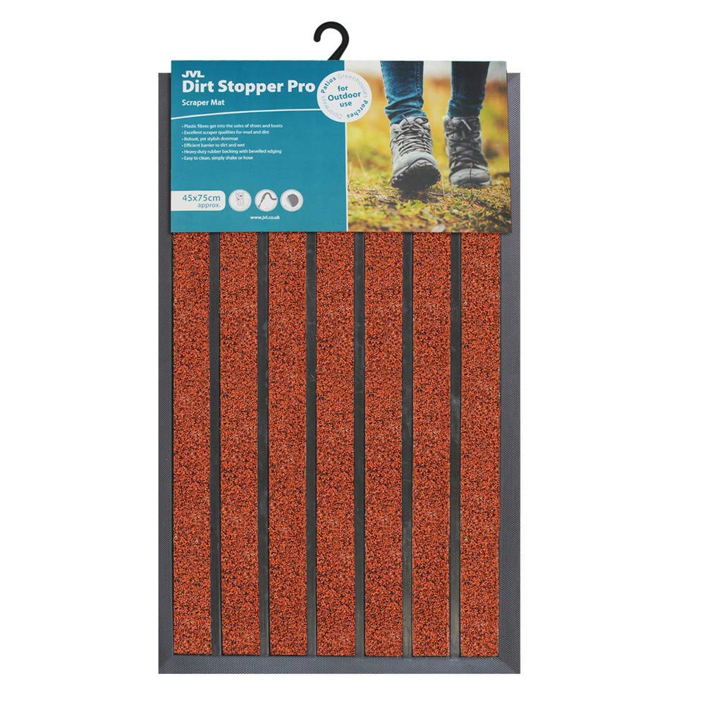 JVL Dirt Stopper Pro Rectangular Scraper Entrance Door Mat, Red