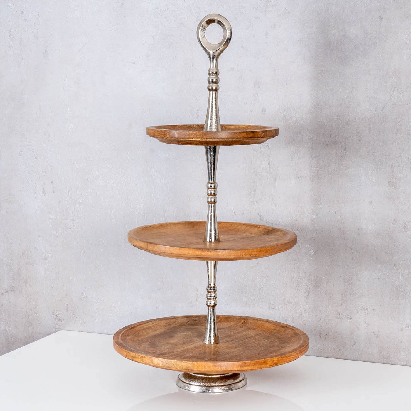 levandeo Holz Etagere 3 Etagen H60cm Mangoholz Metall Servierplatte Kuchenständer Deko Tischdeko Wohndekoration