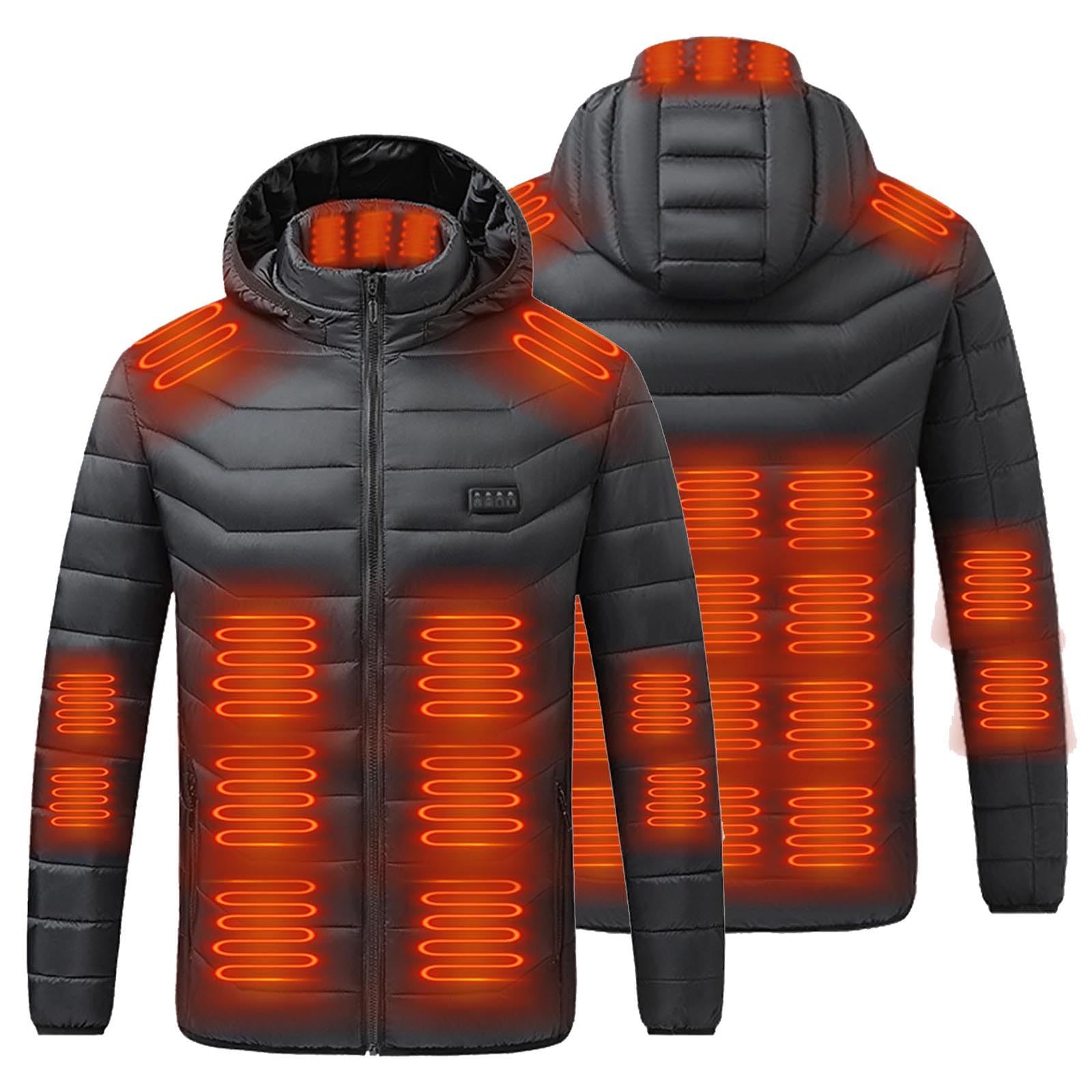 Heizjacke Herren Beheizbare Jacke mit Kapuze USB Elektrische Beheizte Jacken mit 24 Heizzonen Beheizbar Steppjacke Outdoor Winterjacke mit Heizung Winter Funktionsjacke Männer Daunenjacke Skijacke