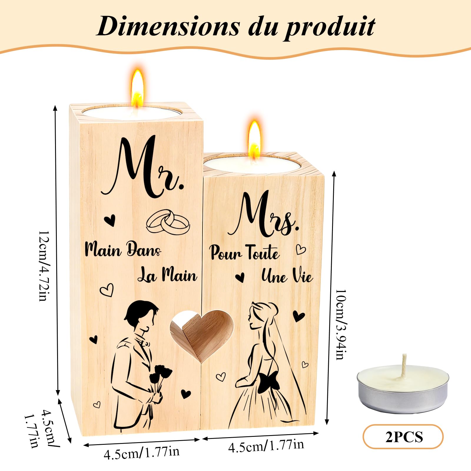 Cadeau Mariage, Cadeau de Mariage Personnalisé - Mr Mrs Candélabre en Bois, Cadeau Couple, Cadeaux pour Mariée Et Le Marié, Idée Cadeau Anniversaire Mariage, Fiançailles
