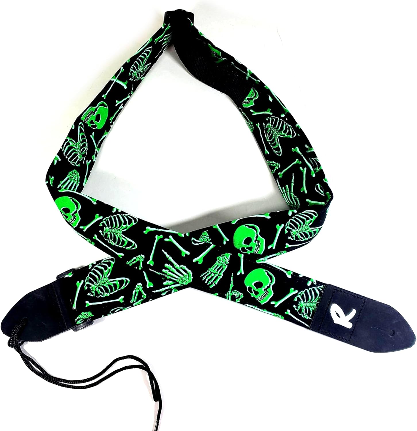 Glow in the Dark Skull Guitar Strap, Genuine Leather Ends, Includes 2 Strap Locks & 1 Pick. Adjustable Strap, Pick Pocket, For Bass, Electric & Acoustic Guitars Gift Men, Women & Kids