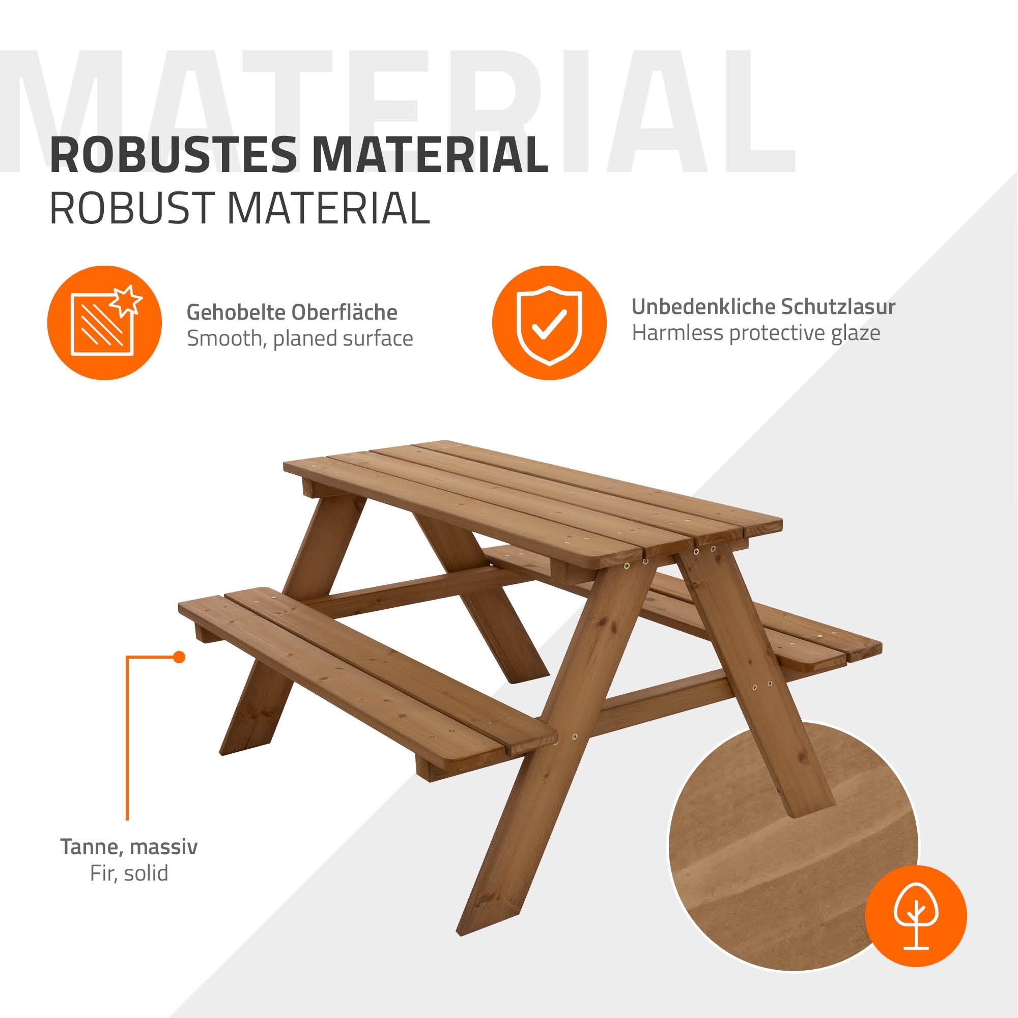ML-Design Set di Sedute da Esterno per Bambini Marrone in Legno Massiccio Set con 2 Panche e Tavolo da Picnic da Giardino con 4 Sedute Mobili con 2 Panche Incorporate per Bambini da Gioco