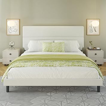 AMERLIFE King Boucle Upholstered Bed Frame with 47.3" Headboard, White