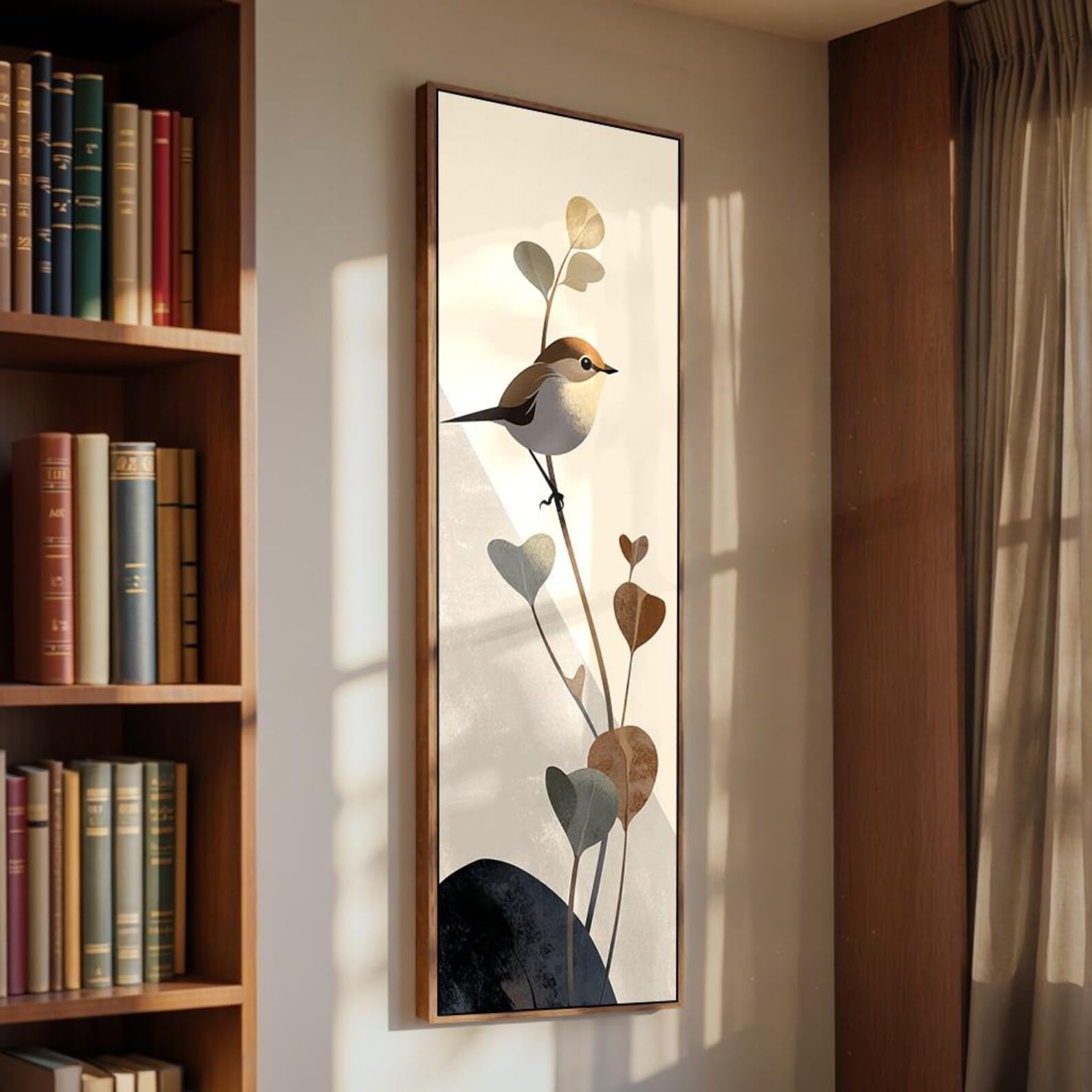 XINBAO Bird Canvas Art, Tall Thin Vertical Art Piece, Minimalist Bird Painting, Bird Prints, Large Vertical Animals Painting(70x210cm/Frameless)