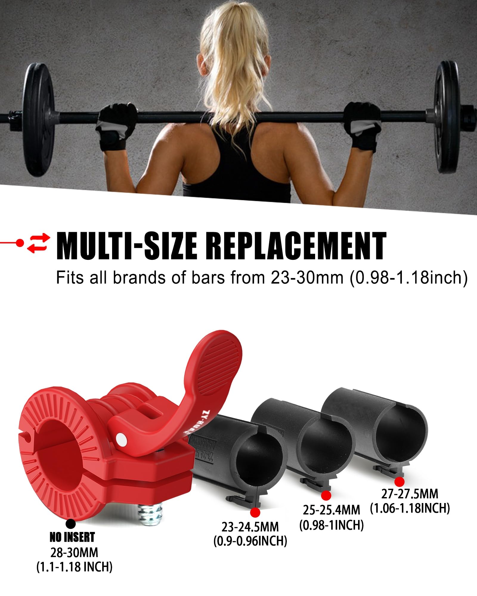 Clip per bilanciere Pro da 2,5 cm, morsetti per bilanciere da 2,3-3 cm, clip a sgancio rapido per bilancieri olimpici multi-dimensione, regolabili