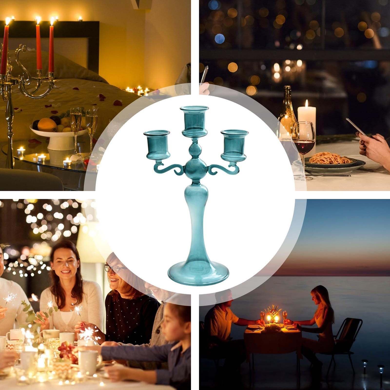 Portacandele A Tre Bracci – Supporto In Cristallo, Base Traslucida | Elegante Decorazione Per La Tavola Delle Feste, Raffinato Elemento D'arredo Per Ricevimenti(A)