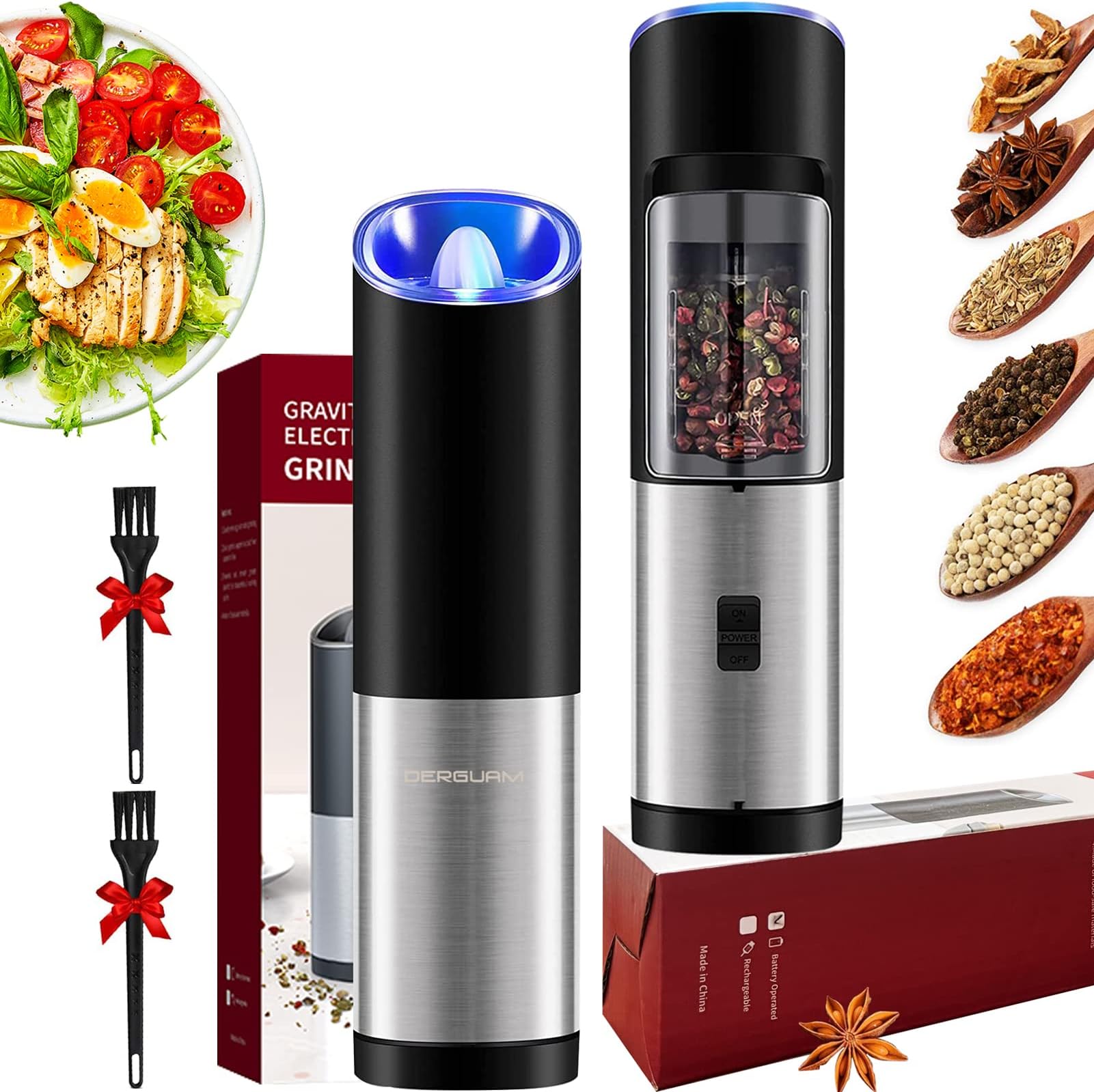 Amazon.com: HOMCOOK Gravity Electric Salt And Pepper Grinder Set ...