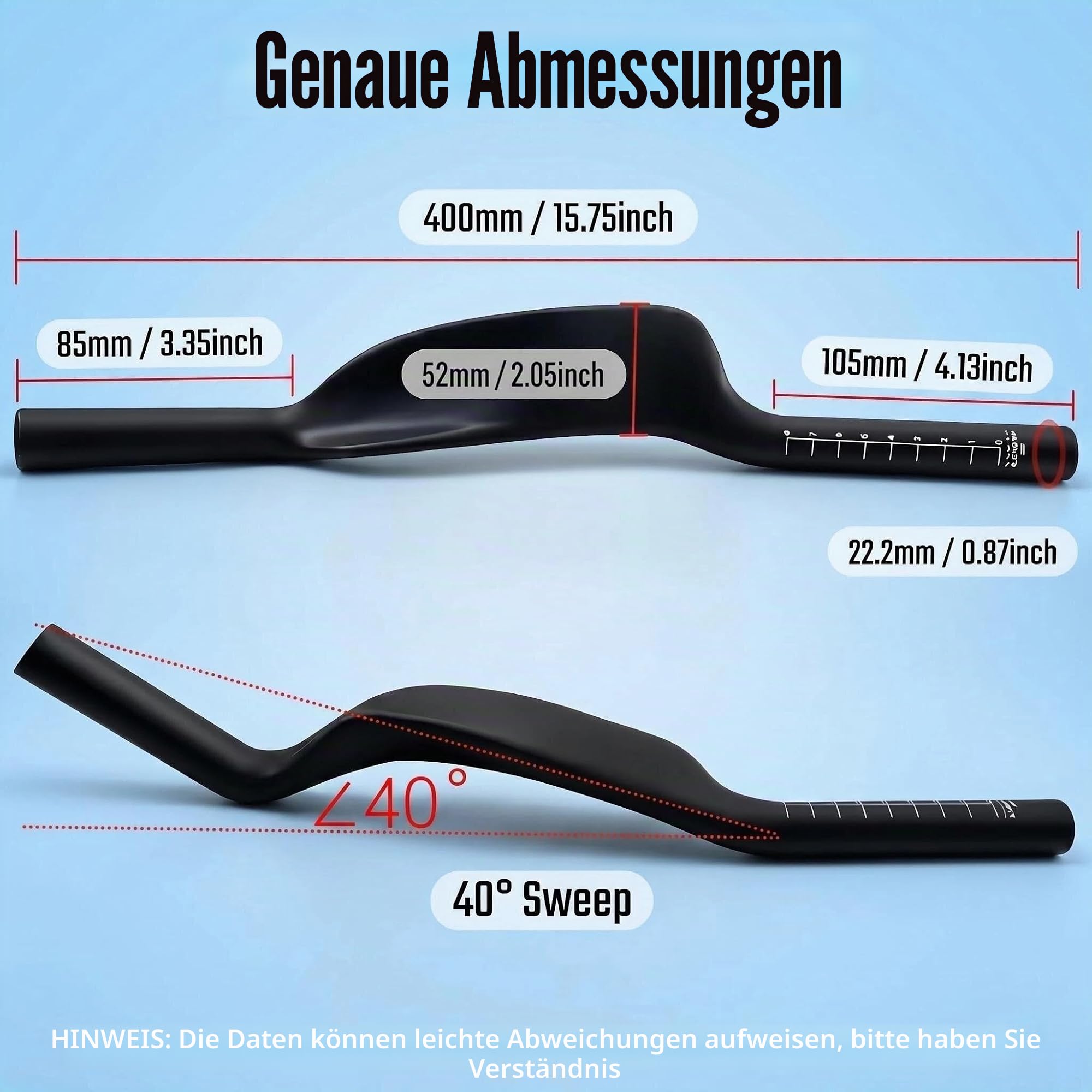 Carbon Fahrrad TT Armlehnen Lenker Aerobars Erweiterung Triathlon Zeitfahren Fahrrad Lenkerendstücke Bullhorn Basislenker 22,2 mm für Straßenzweiräder, TT-Fahrräder, Fixed-Gear, Rennräder