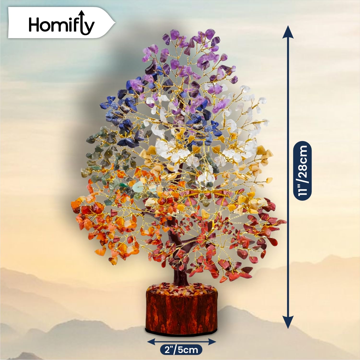 HOMIFLY 300 Beads Crystal Tree/7 Chakra Crystal Tree/Showpiece Good Luck and Positive Energy/Showpiece for Living Room/Natural Healing Gemstones Money Tree/Lucky Tree for Good Luck (Multicolor) 1