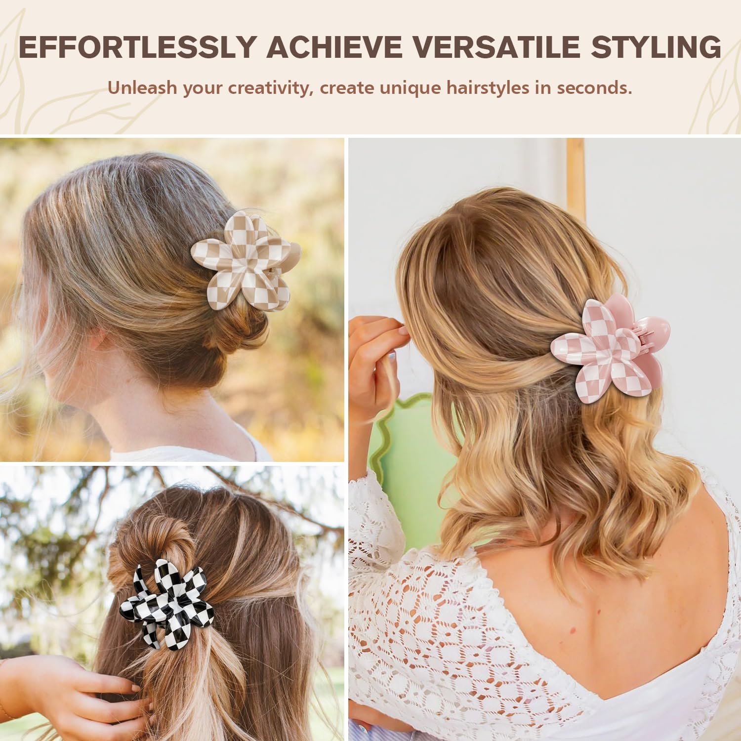 6 PCS Large Cute Flower Hair Claw Clips for Women Thin Thick Hair Styling image 4