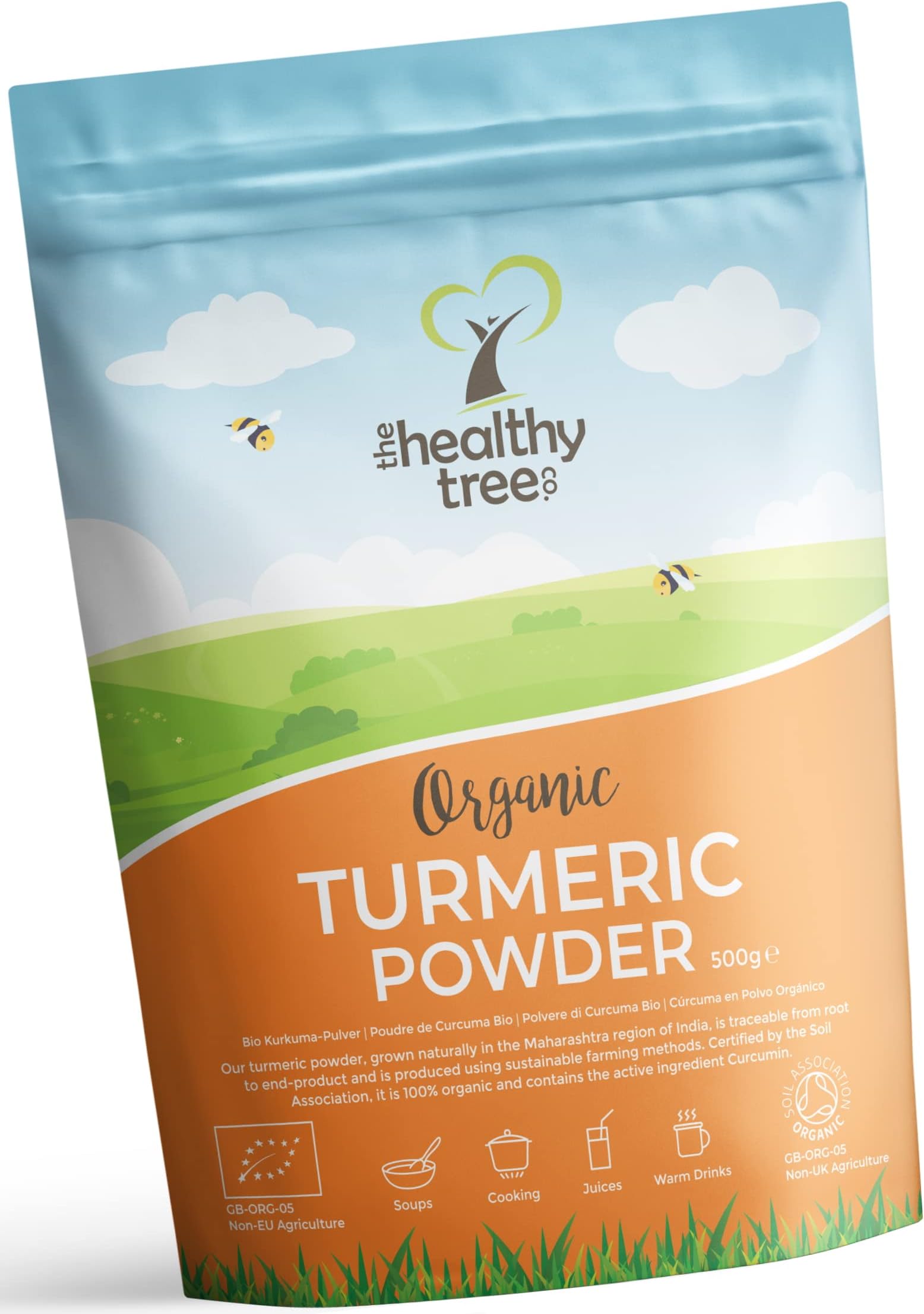 Organic Turmeric Powder by TheHealthyTree Company - Great in Soups, Juices, Curry and Vegetarian Dishes - Pure Vegan Turmeric Curcumin Root (500g)