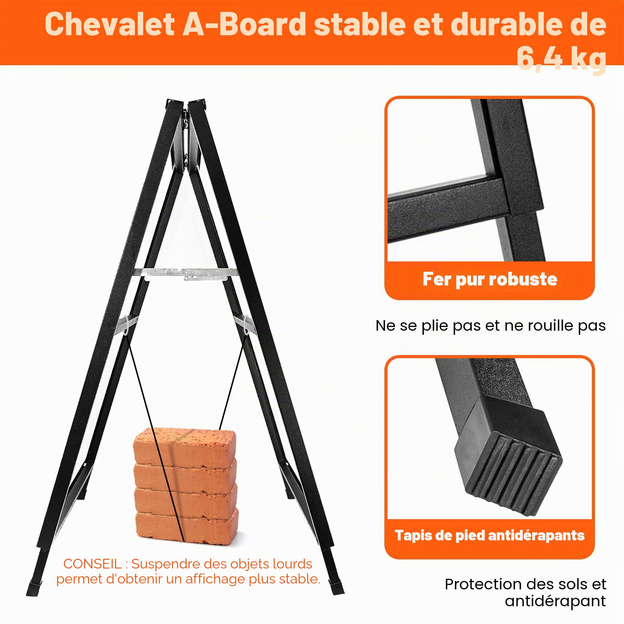 Cadre A1 pour trottoir - Double face - Robuste - Avec 2 feuilles en plastique ondulé - Pour publicité extérieure, vente, entreprise