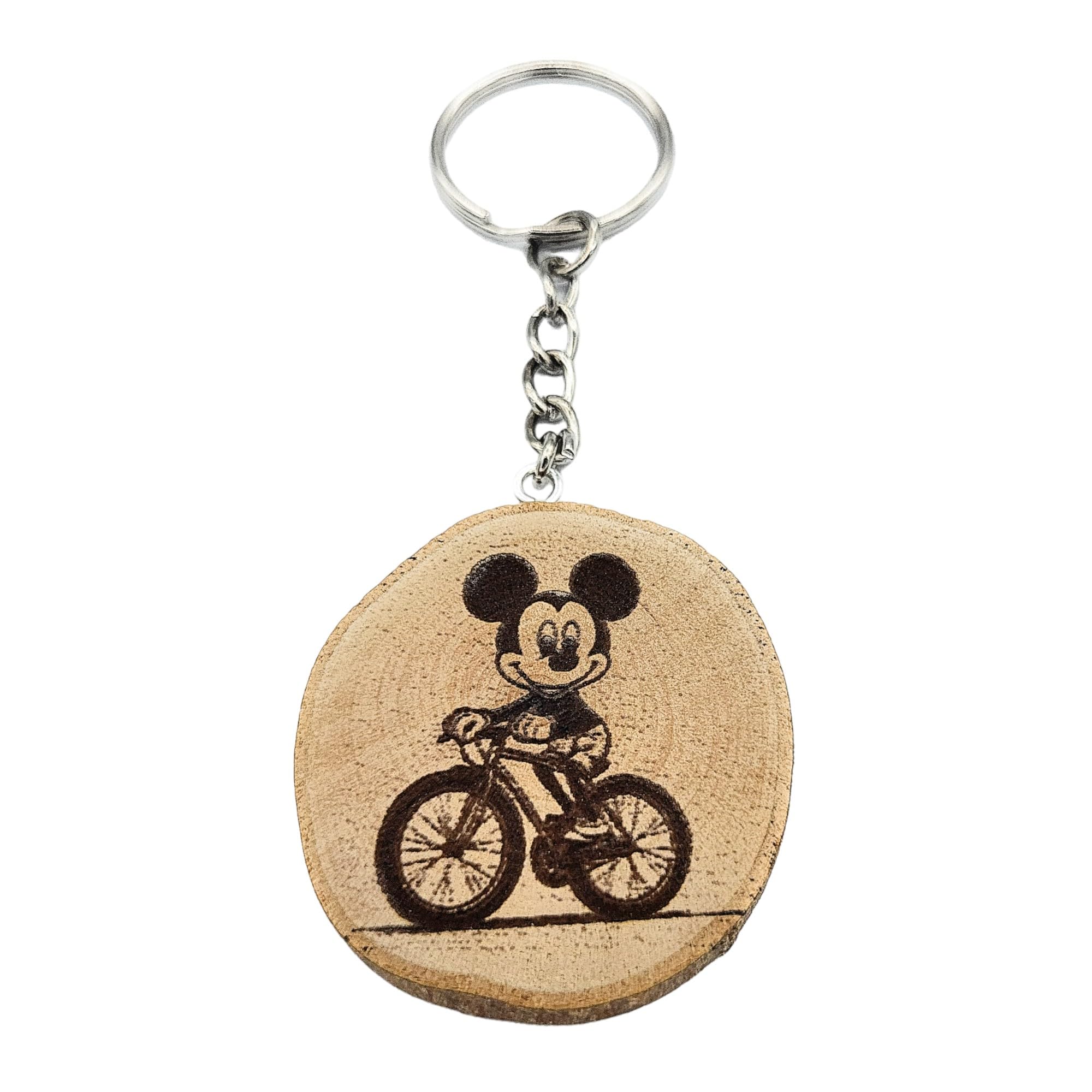 Portachiavi In Legno Naturale Con Topolino - Promotech Majic Mouse - Inciso Al Laser E Fatto A Mano - 2