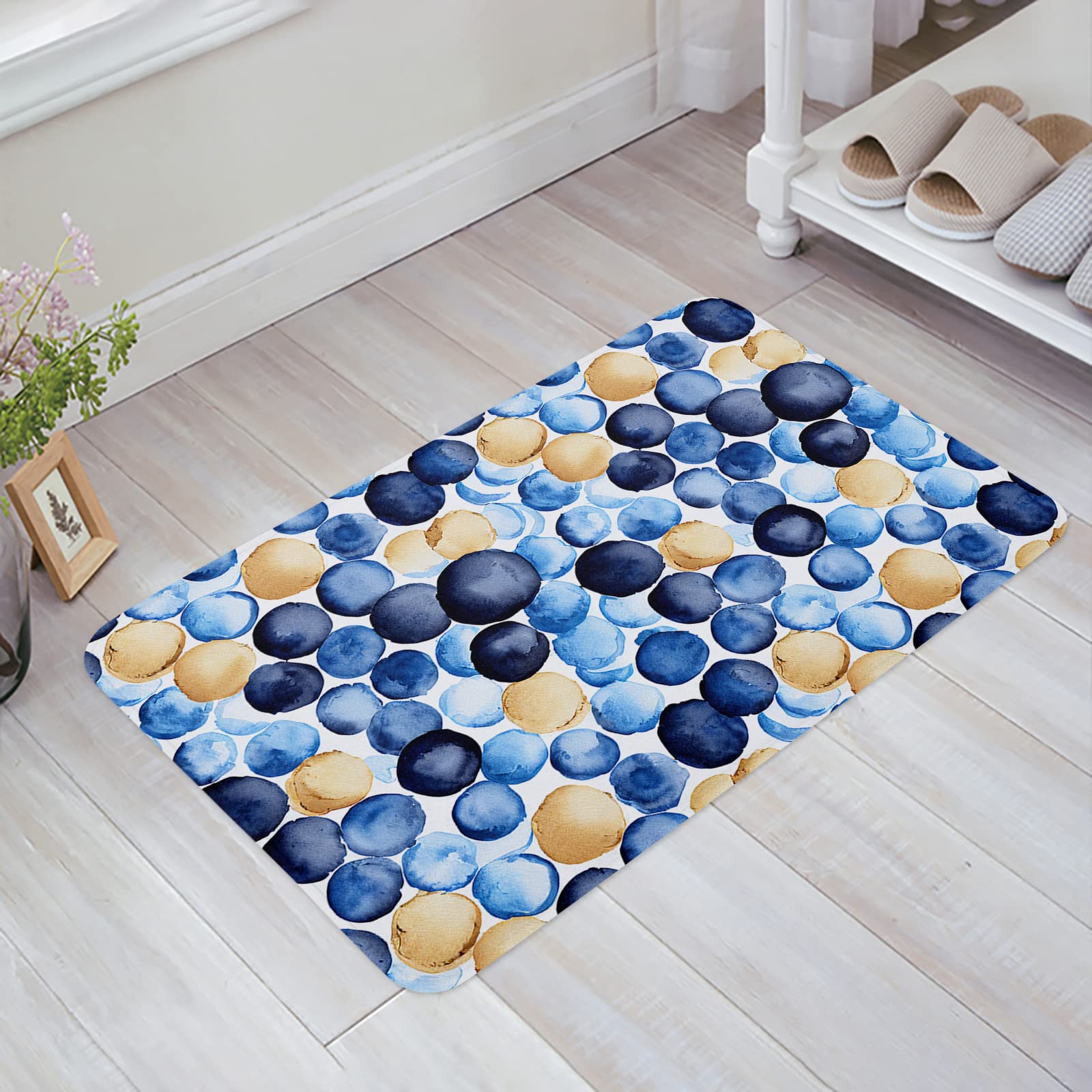 Prironde Front Door Mats Outdoor Indoor Kitchen Mat, Blue Brown Watercolor Macaron Texture Entrance Doormat Non-Slip Bathroom Rugs Washable Floor Mats for Sink/Porch, 18" x 30"