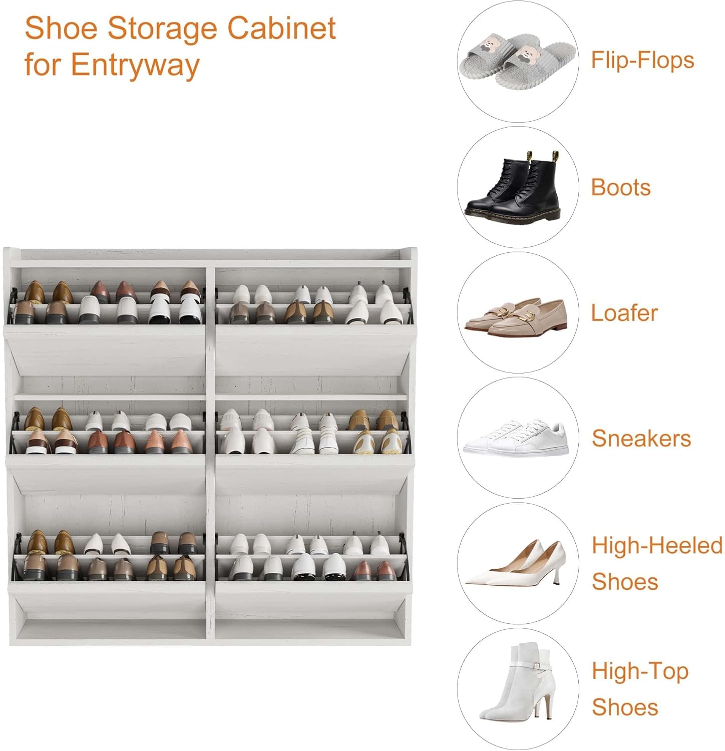 CABIHOME Shoe Cabinet with 6 Flip Drawers, Narrow Cabinet with Adjustable and Removable Shelves, Modern Wooden Shoe Organizer with Hidden Handle for Entryway, Hallway, Living Room, Antique White