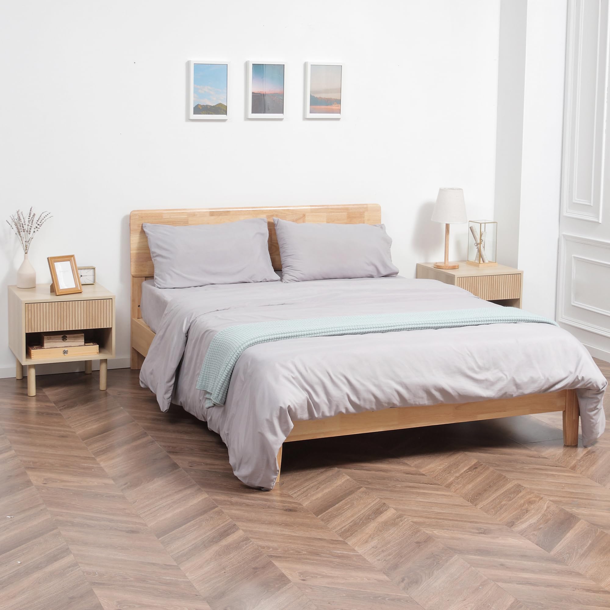 HOMCOM Lot de 2 Tables de Chevet avec Tiroirs et Niches 47x47x50cm Naturel