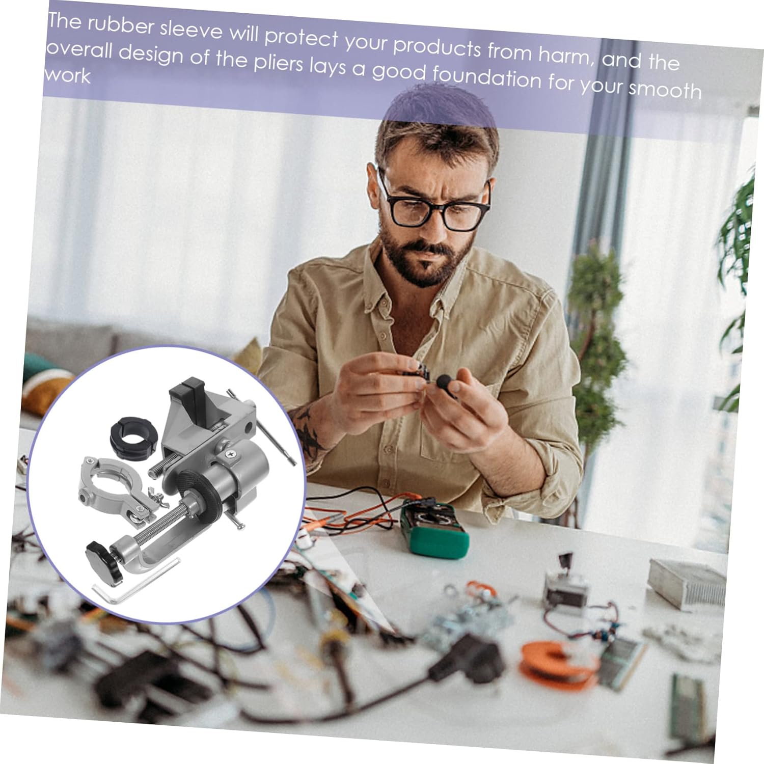 Rotatable Workbench Vise Clamp with Swivel and Drill Bracket Table Vice for Woodworking Repairs Jewelry Making and Hobby Workshop Use