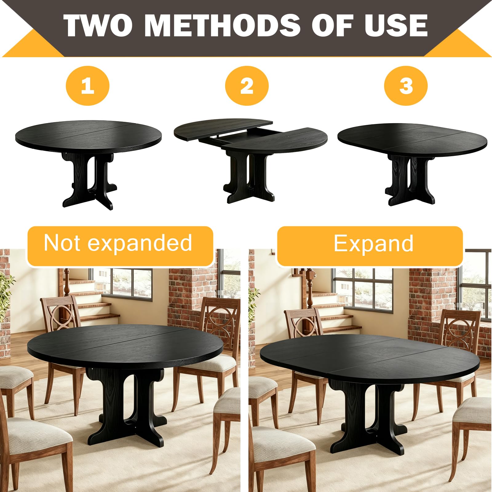 Tavolo da pranzo allungabile, 90-120 cm, rotondo/ovale, tavolo da cucina in MDF per 2-8 persone, altezza 75 cm, moderno tavolo da pranzo per soggiorno, cucina, base in legno incrociato, salvaspazio