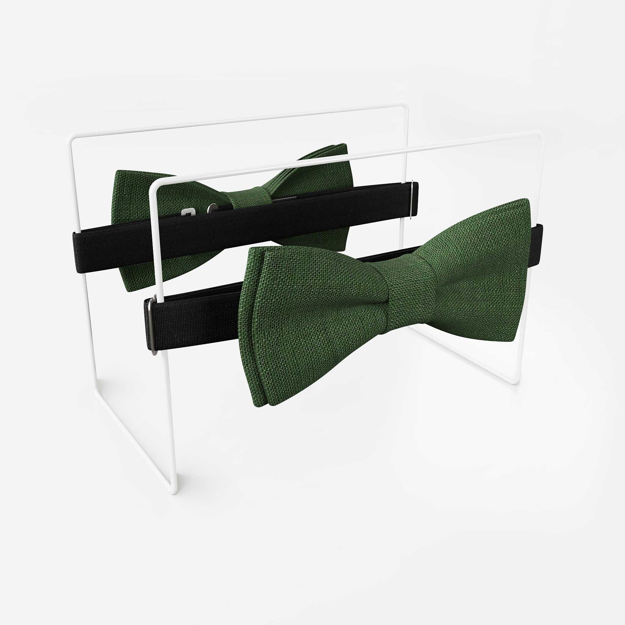 Papillon da Uomo in Lino | Verde Scuro | Papillon da Matrimonio Vegano Pre-annodato | Opzionale con Fazzoletto da Taschino & Bretelle | Large Batwing | Fatto a Mano in Germania